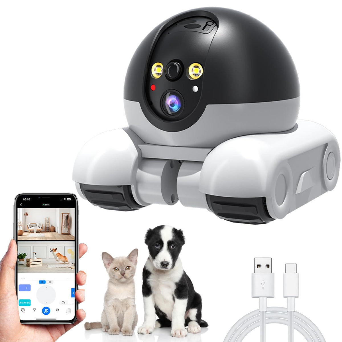 Pet Camera Home Security Camera,1080P Indoor Movable Cameras,2 Way Talk,Motion Detection,Night Vision,Wireless House Movable Cam