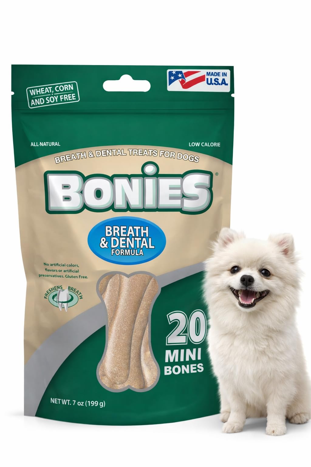 Bonies Natural Breath and Dental Formula Minis-Sized Single Bone - All-Natural Ingredients, Fresh Breath, Cleans Teeth, Low Calo