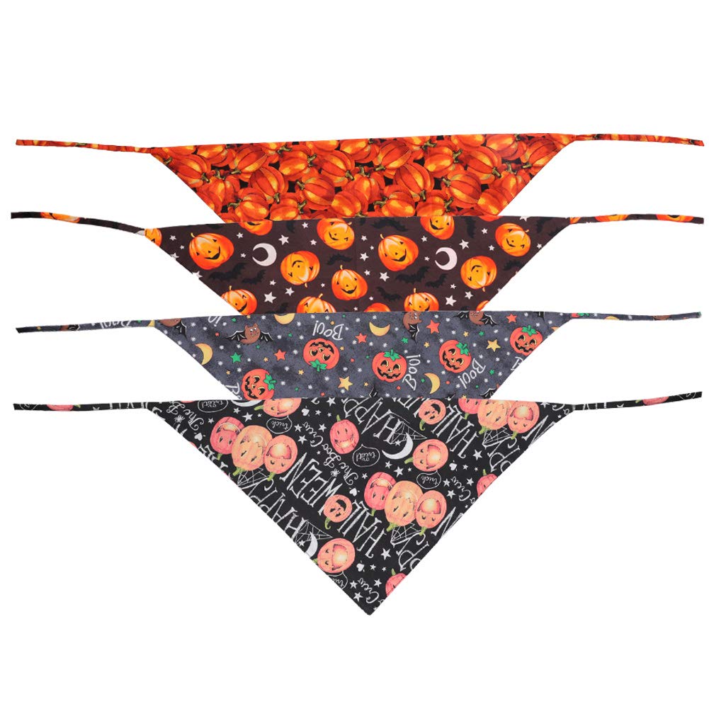 Kzhareen 4 Pcs/Pack Halloween Dog Bandana Pumpkin Reversible Triangle Bibs Scarf Accessories For Dogs Cats Pets Small