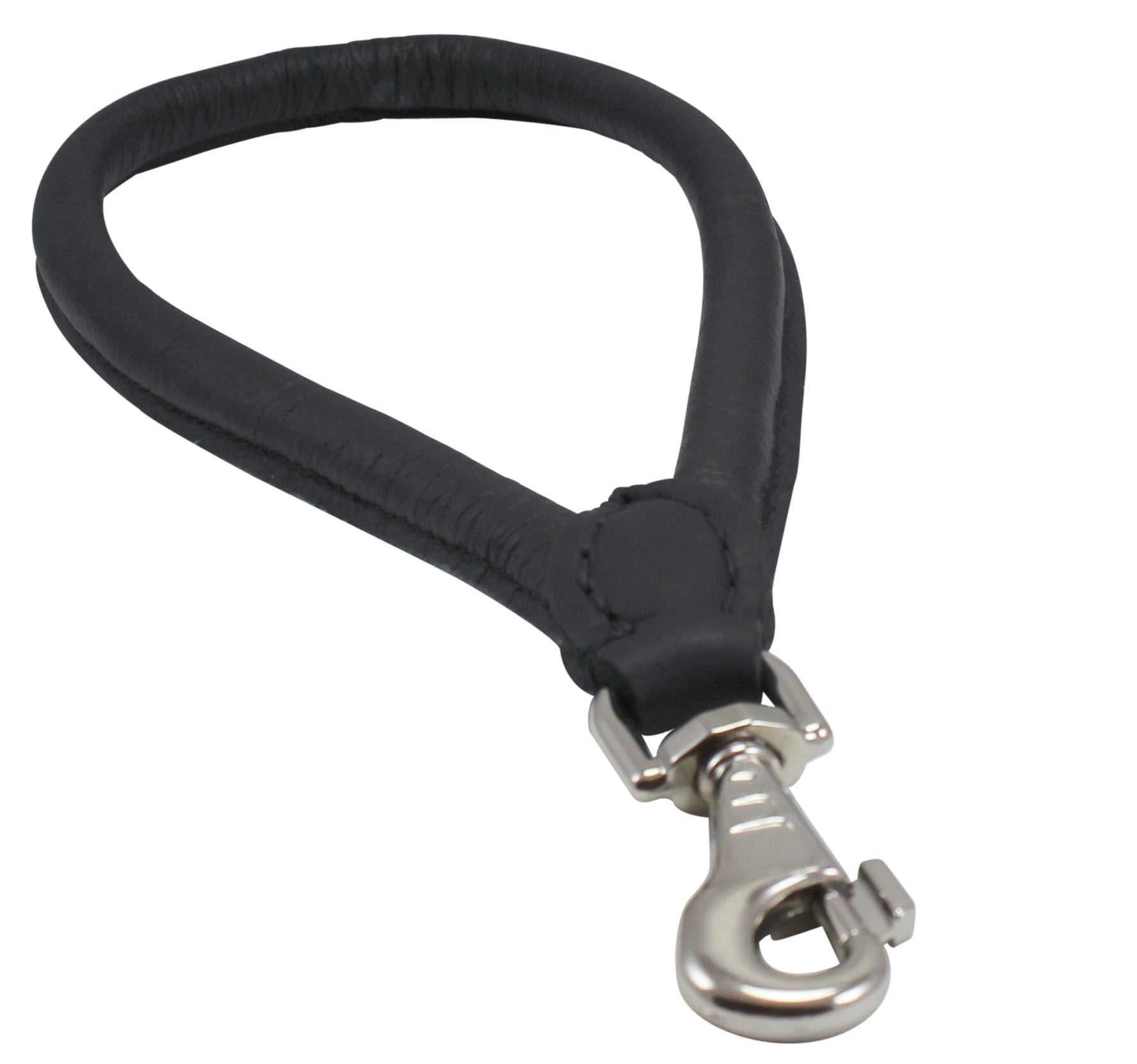 Round Genuine Rolled Leather Dog Short Traffic Leash 13 Long 1/2 Diam Lead (Black)