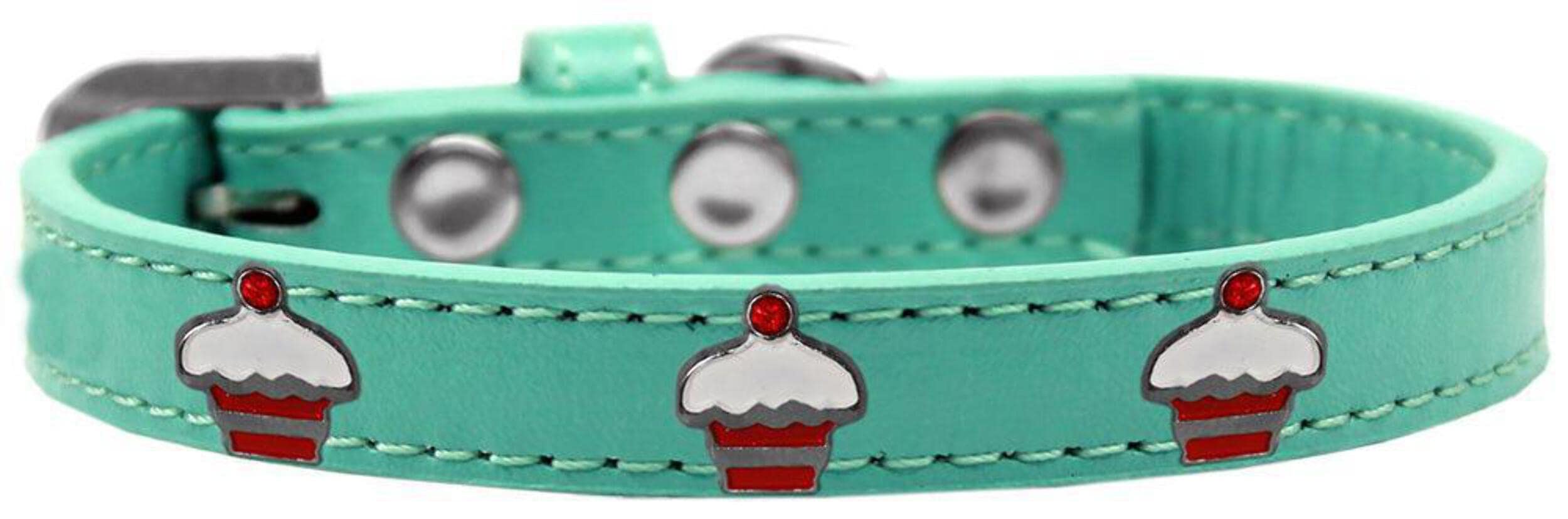 Dog, Puppy & Pet Widget Fashion Collar, Red Cupcake Aqua 10
