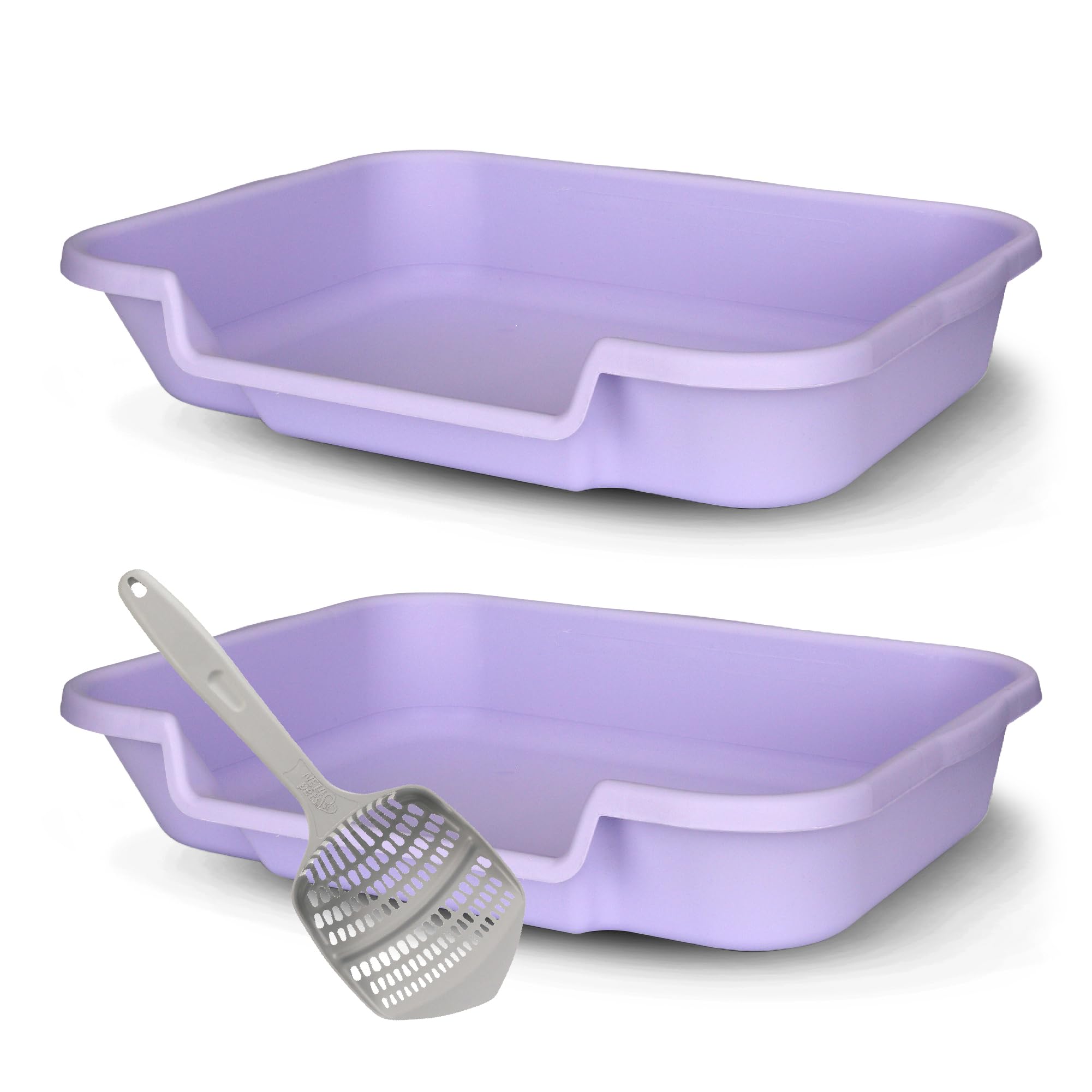 KittyGoHere Senior Cat Litter Box 2 Pack, Large Storybook Lavender Low Entrance Kitty Litter Box, Sized for Cats Comfort, Perfec