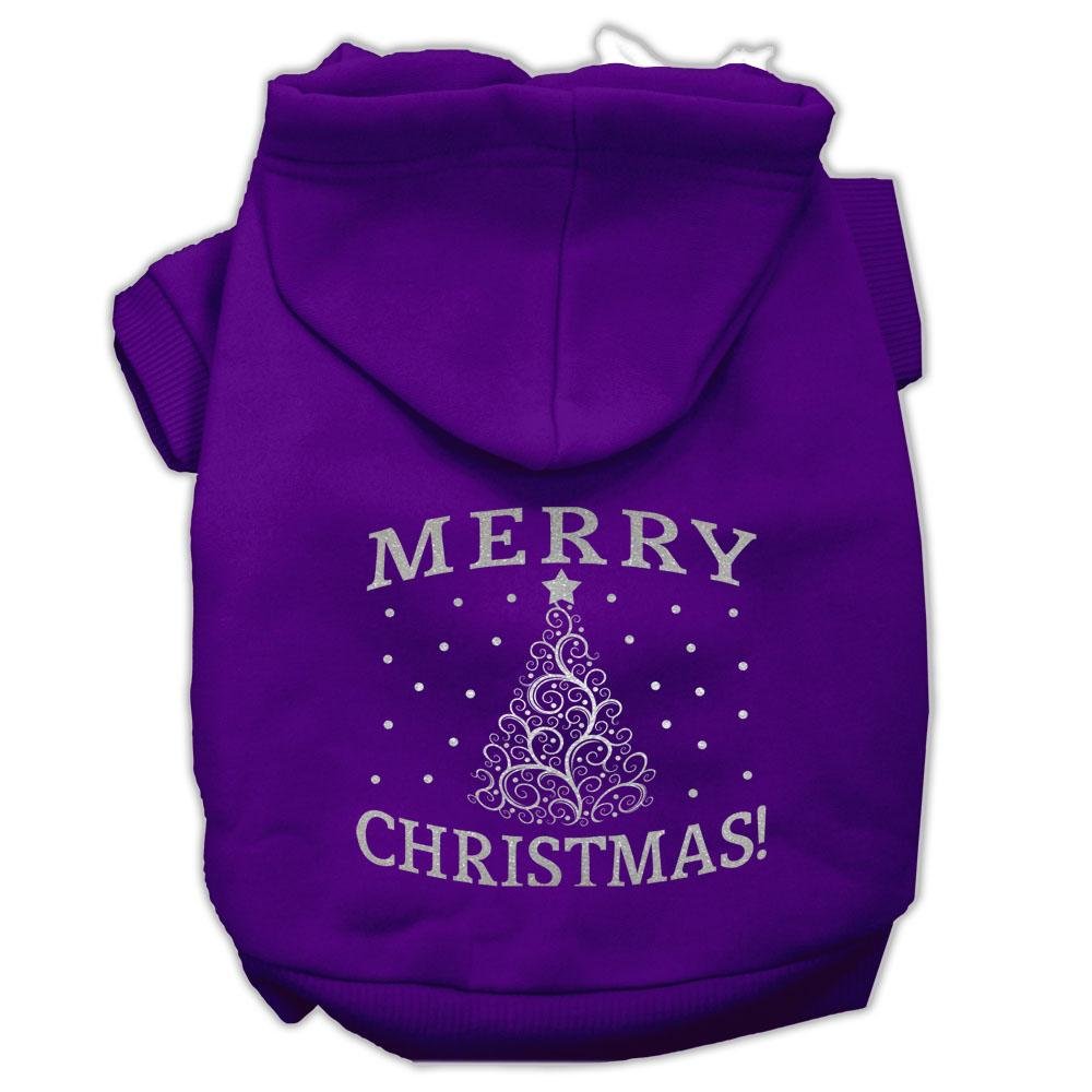 Christmas Pet Dog & Cat Hoodie Screen Printed, 'Shimmer Christmas Tree' Purple Xl (14-20 Lbs.)