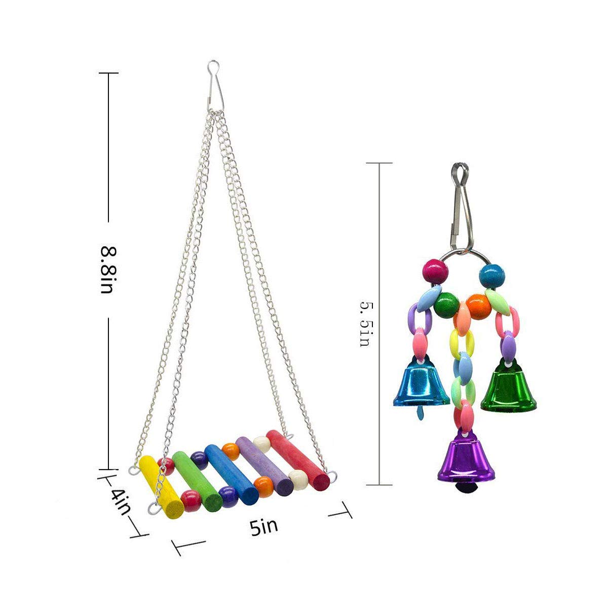 Deloky 8 Packs Bird Swing Chewing Toys- Parrot Hammock Bell Toys Suitable For Small Parakeets, Cockatiels, Conures, Finches,Budgie,Macaws, Parrots, Love Birds