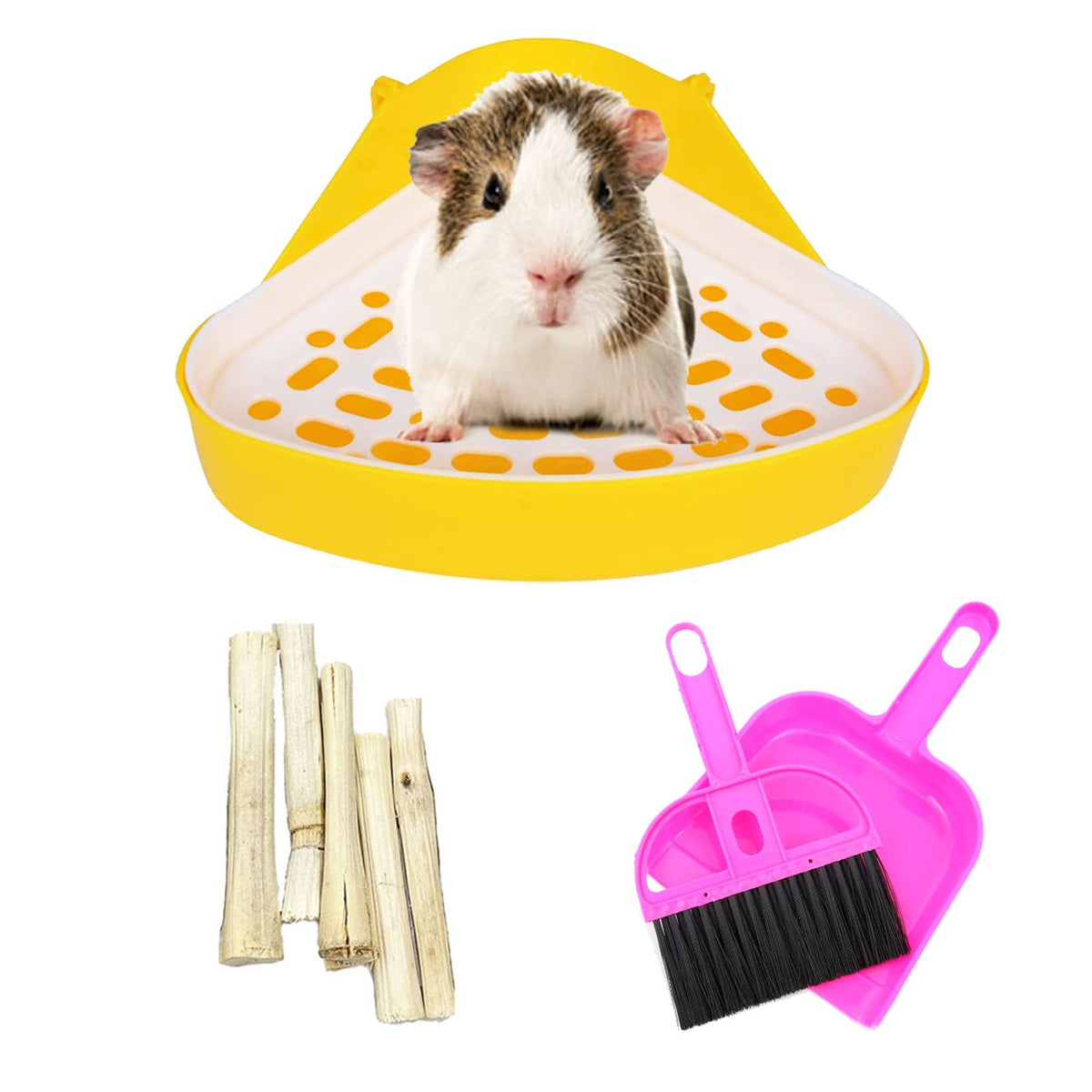 Kathson Triangle Potty Trainer Corner Bunny Toilet Guinea Pig Litter Bedding Plastic Box Pet Pan For Rabbit Chinchilla Hamster Ferret Small Animal (Yellow)