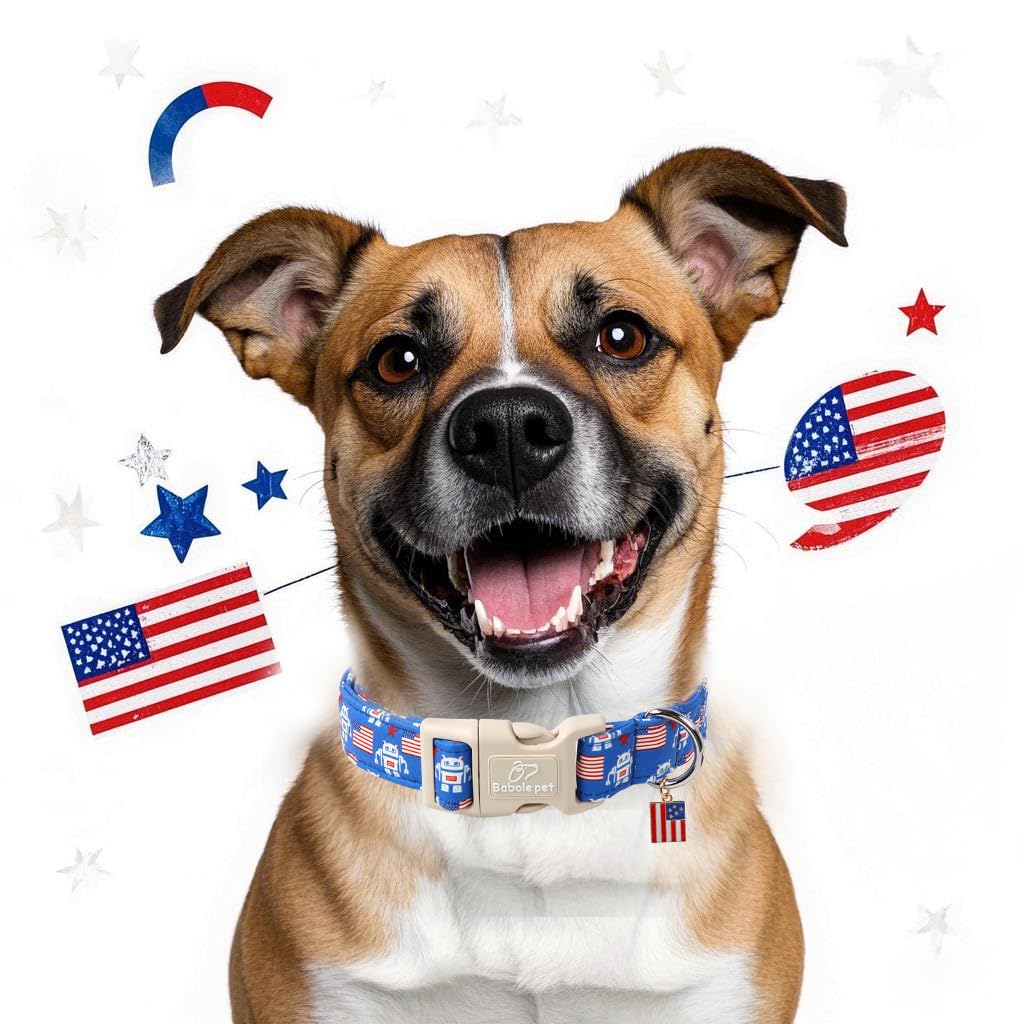Babole Pet 4Th Of July Dog Collar, Robot Star-Spangled Patriotic Dog Collars For Giant Large Dogs, Adjustable Lightweight Quick-