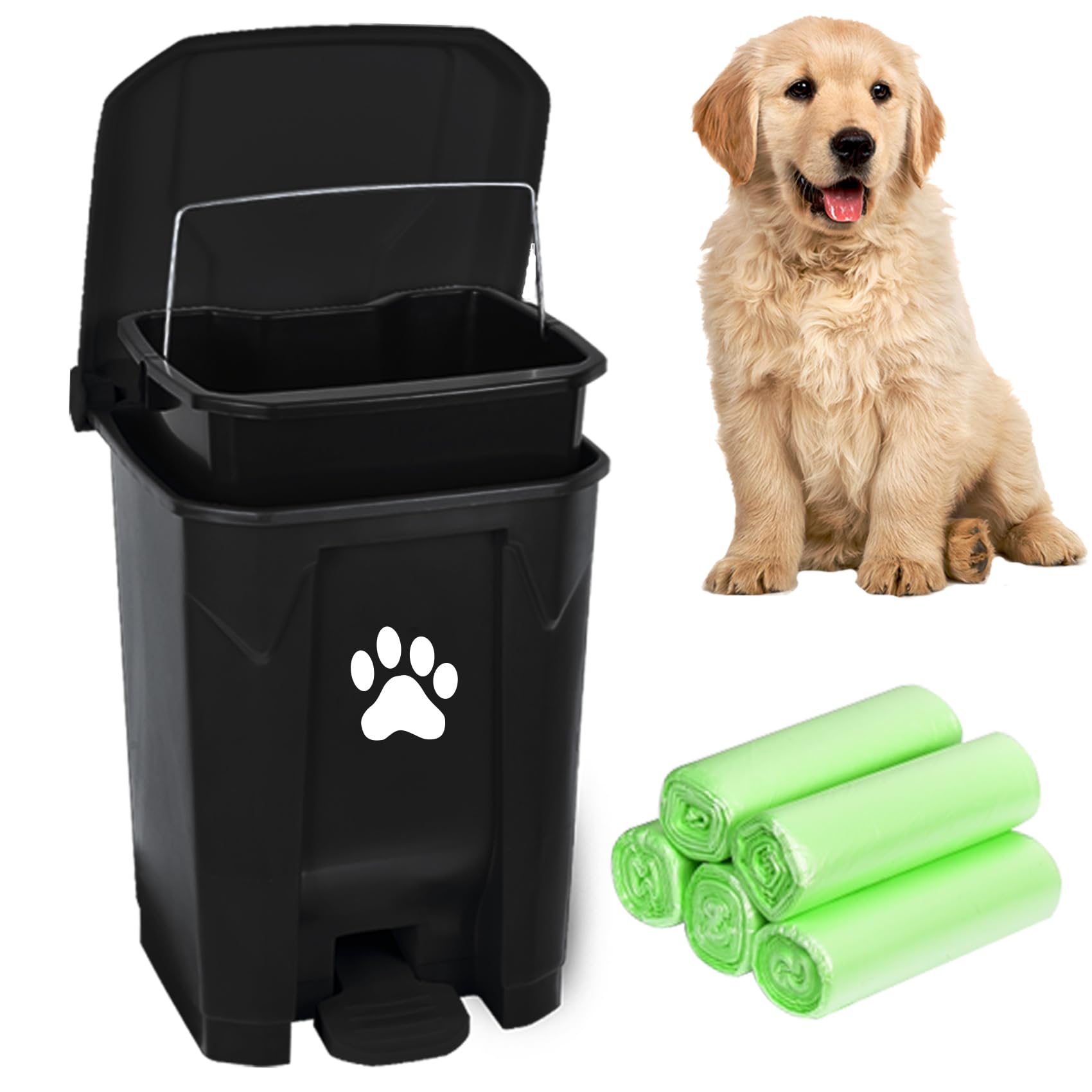 Mayayaday Outdoor Dog Poop Trash Can, Dog Waste Trash Can For Backyard Garden Home With Lid, Removable Inner Bin, Green Waste Ba