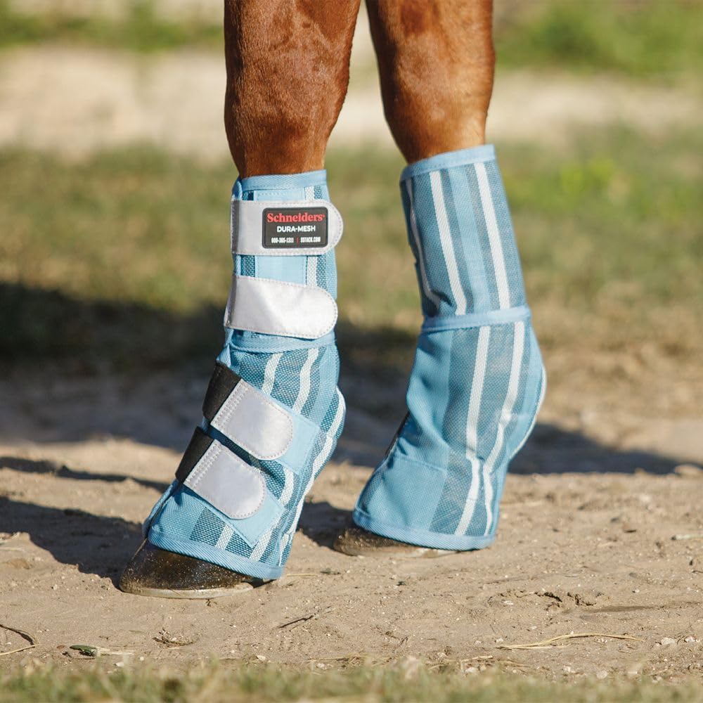 Schneiders Dura-Mesh II Striped Fitted Horse Fly Boots | Set of 2 | Reflective Safety Design | 70% UV Protection | Maximum Durab