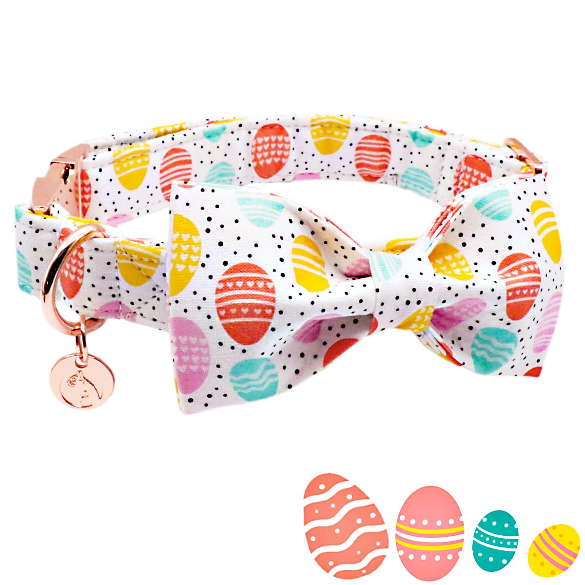 Dogwong Easter Dog Collar With Bowtie, Easter Egg Holiday Dog Collar Comfortable Durable Dog Collars For Small Medium Large Dogs