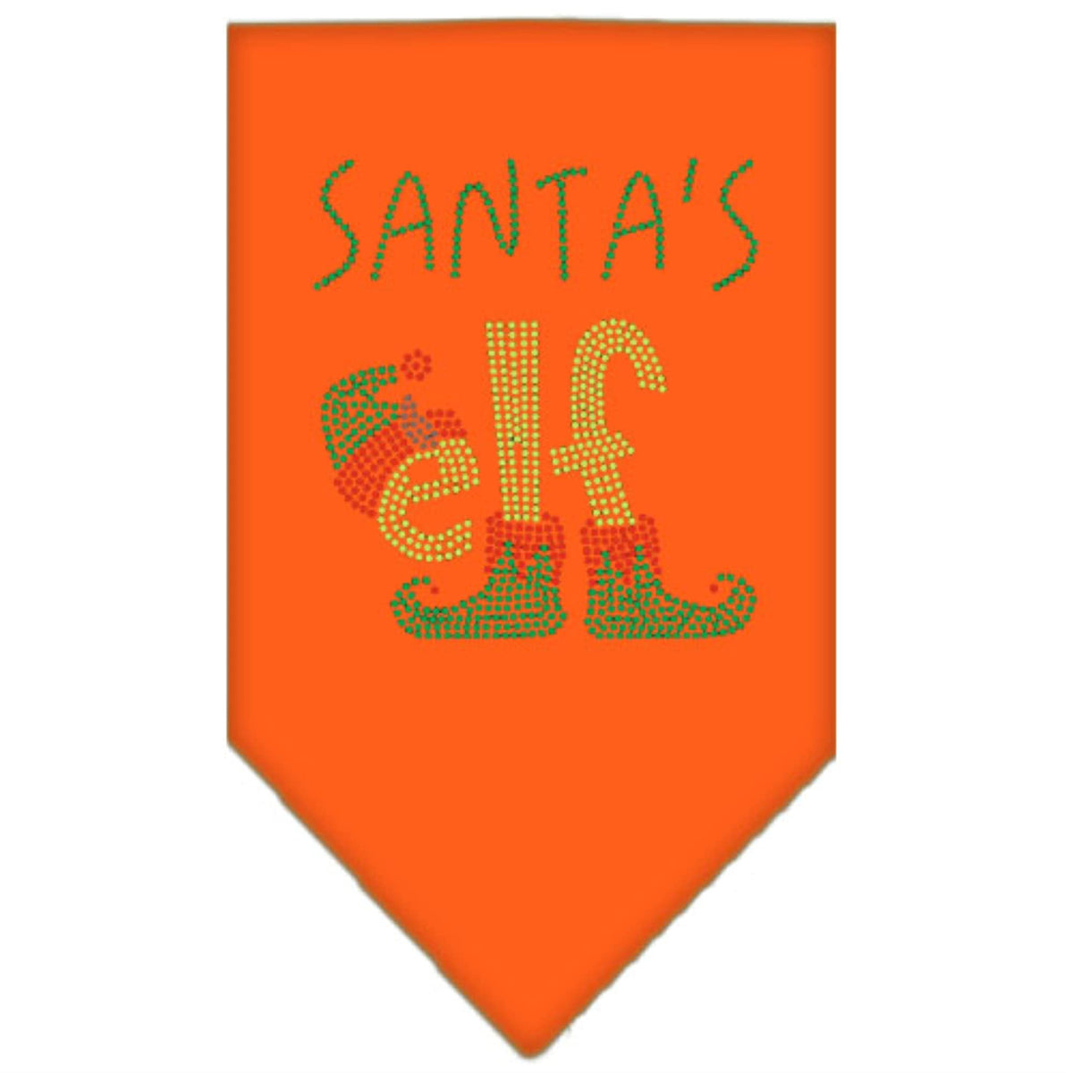 Christmas Pet and Dog Bandana Rhinestone, &quot;Santa's Elf&quot; Orange Large