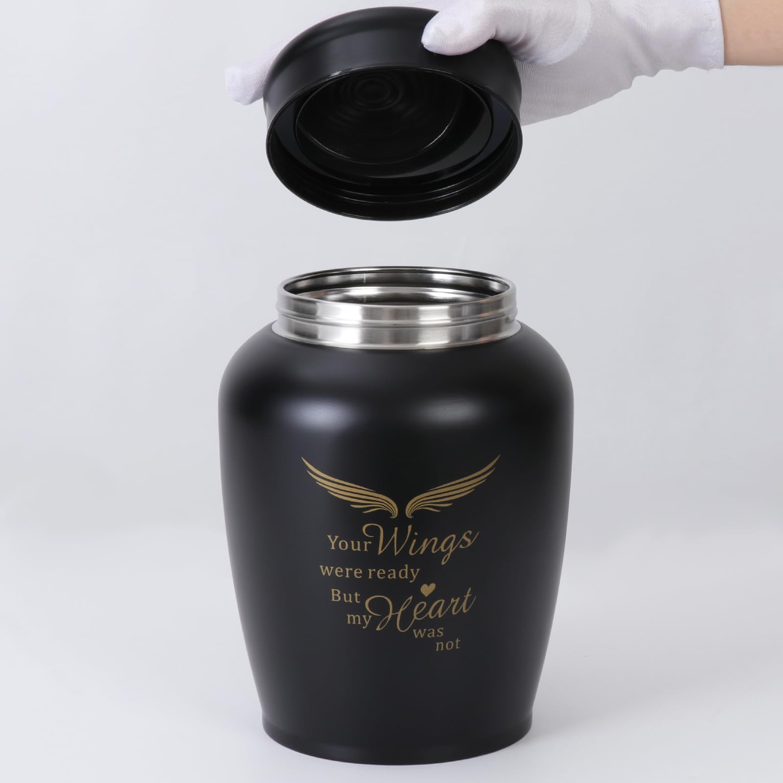 Lines Arte Urns For Ashes Adult Male Female,Large Black Angel Cremation Urn Human Ashes For Women Men,Holds Up To 180 Lbs