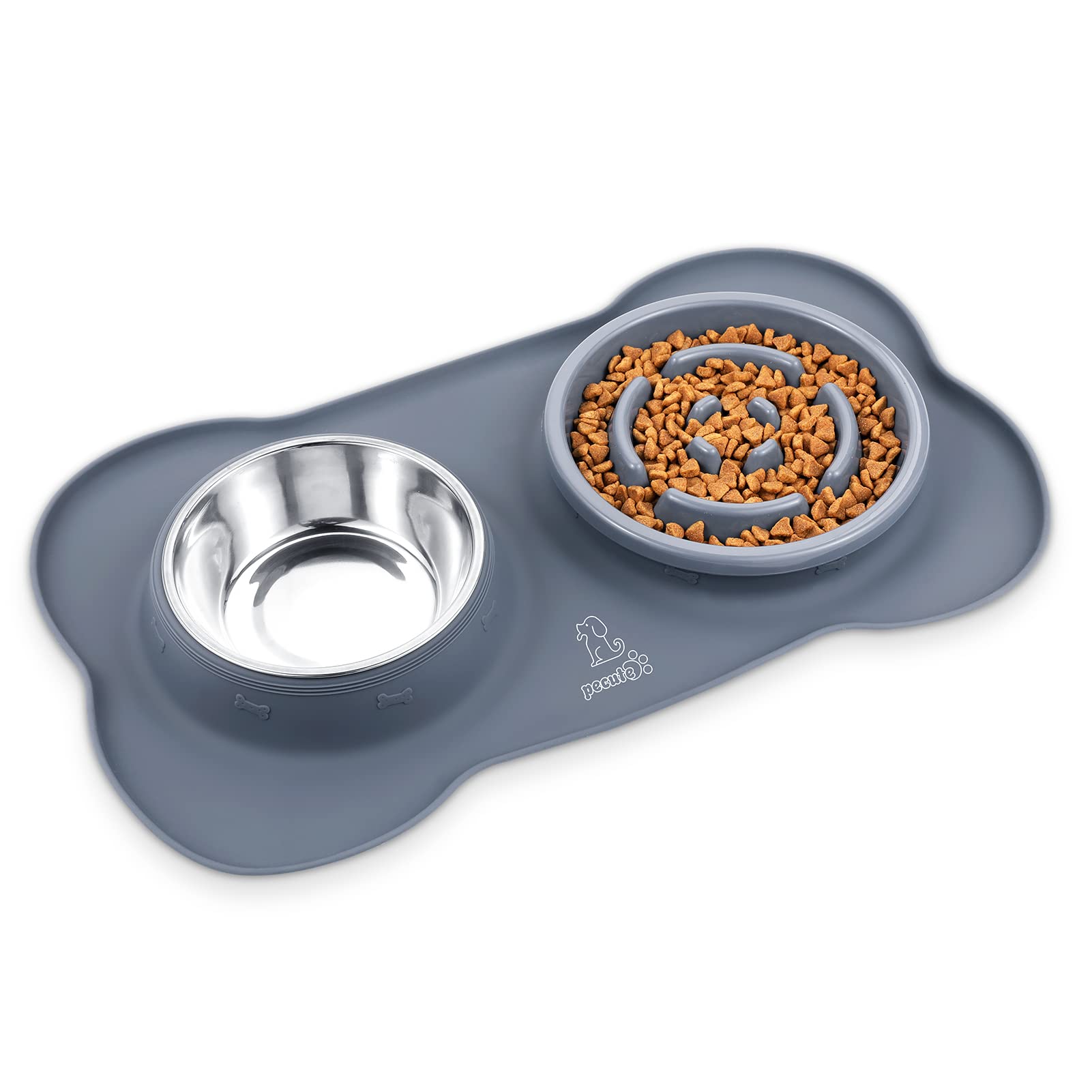 Pecute Slow Feeder Dog Bowls to Slow Down Eating, Dog Bowl Slow Feeder with No-Spill Non-Skid Silicone Mat, Food-Grade Safe Dog 