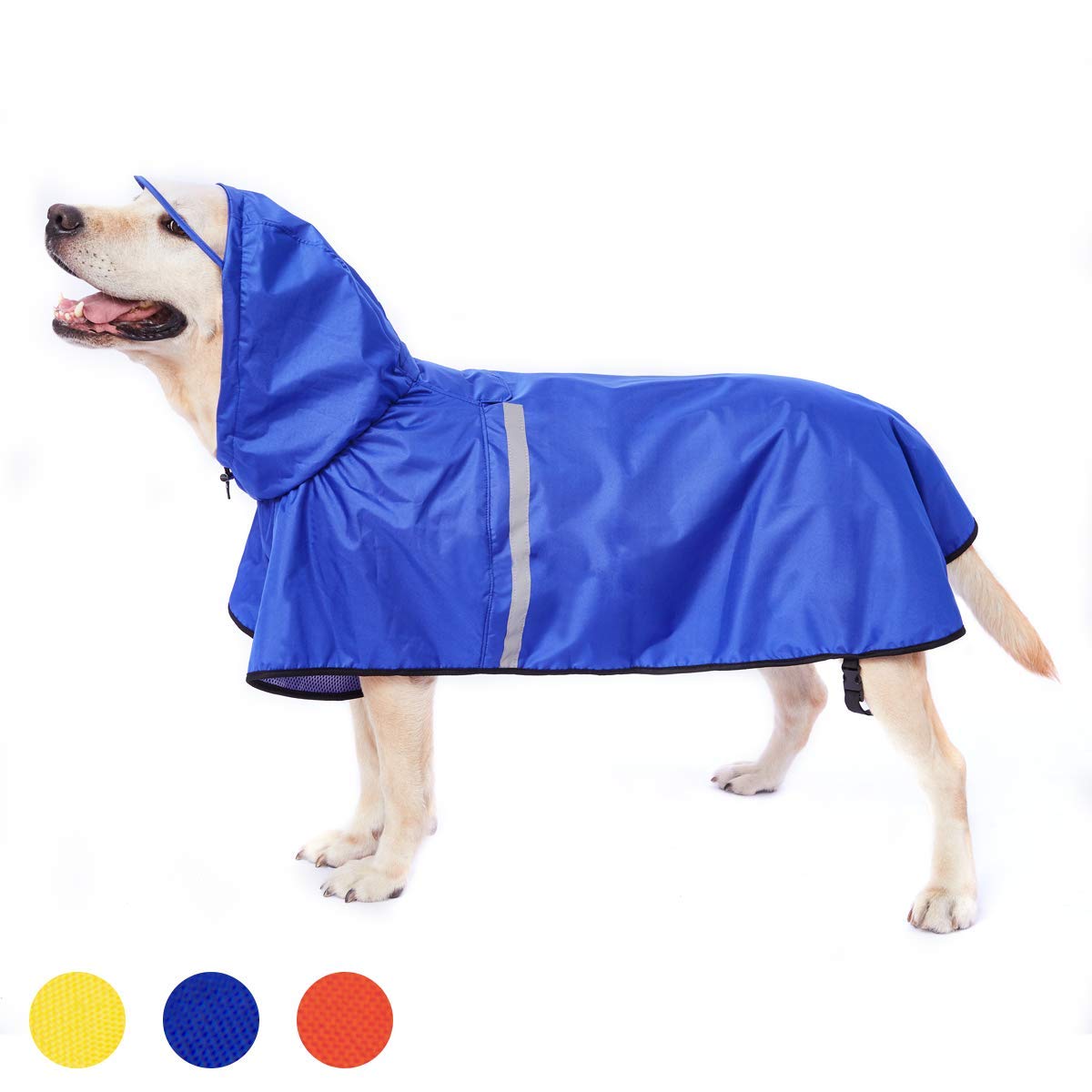 Dog Raincoat With Adjustable Belly Strap And Leash Hole - Hoodie With Reflective Strip - Waterproof Slicker Lightweight Breathable Rain Poncho Jacket For Medium Large Dogs - Easy To Wear