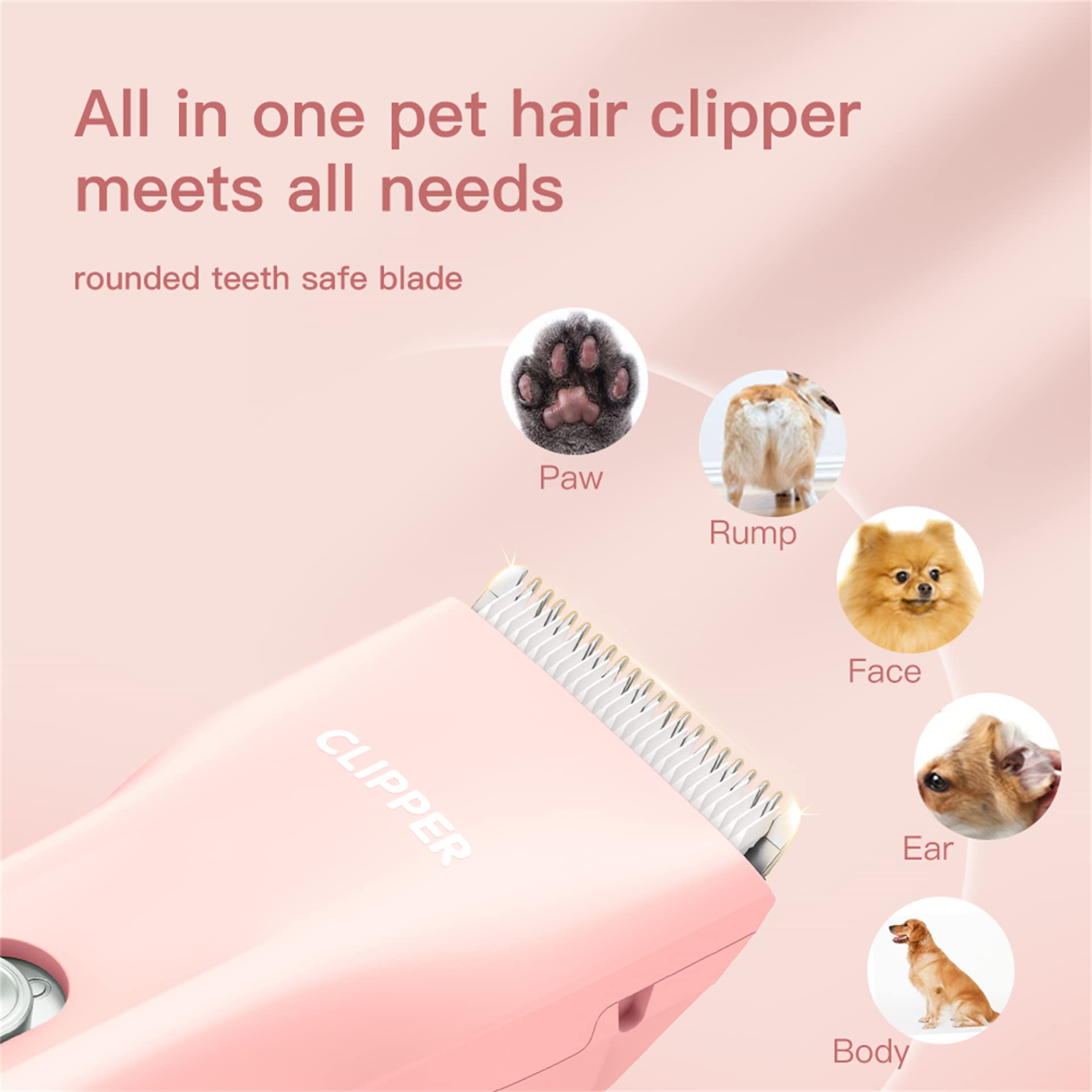 Founouly Dog Cat Home Hair Clipper Portable Electric Pet Grooming Kits,Pink,Ts006