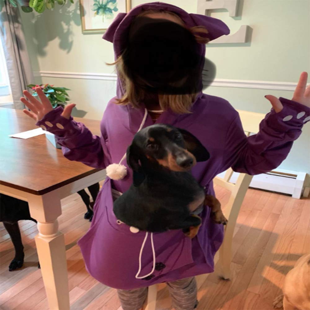 Unisex Big Pouch Hoodie Long Sleeve Pet Dog Holder Carrier Sweatshirt (Violet, M)