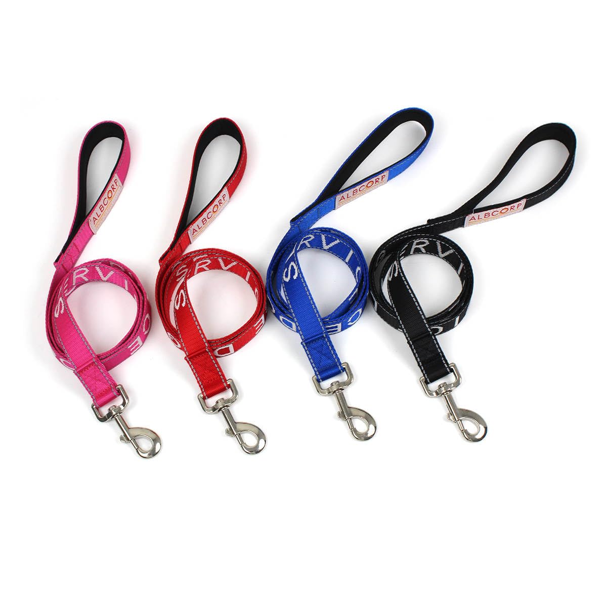 Albcorp Emotional Support Dog Leash - Embroidered- With Padded Neoprene Handle And Reflective Threads, 4 Feet, For Harnesses, Vests Or Collars, Red