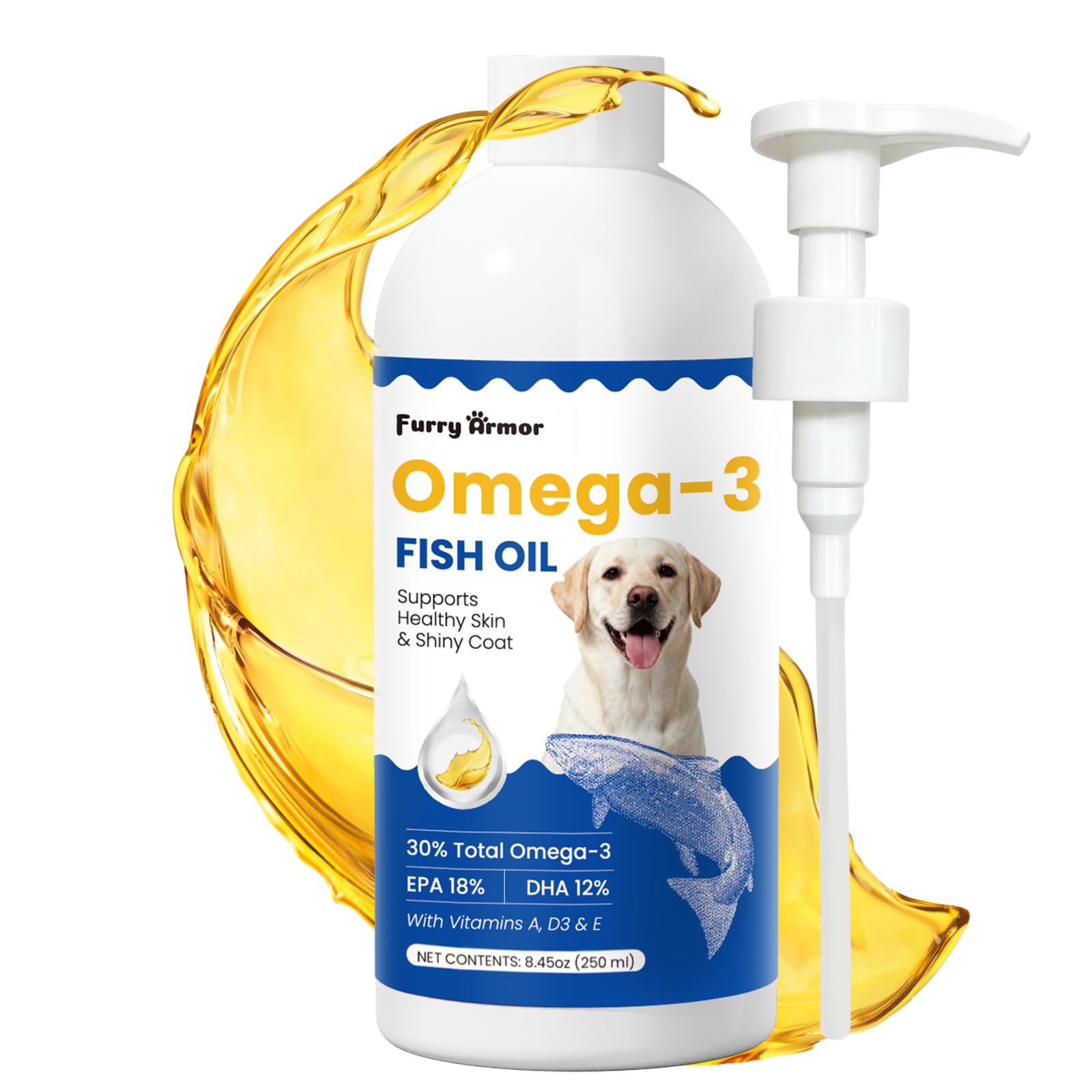 FURRY ARMOR Omega 3 Fish Oil for Dogs & Cats - Promotes Healthy Skin, Shiny Coat, & Strong Joints - Made with Wild Wild-Caught F