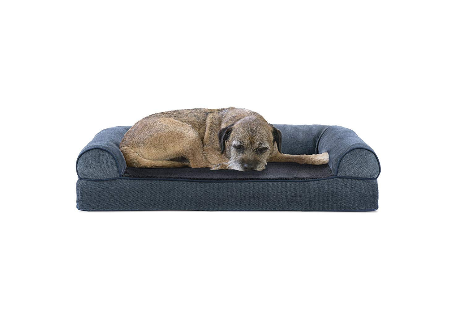 Furhaven Cooling Gel Dog Bed for Medium/Small Dogs w/ Removable Bolsters & Washable Cover, For Dogs Up to 35 lbs - Sherpa & Chen