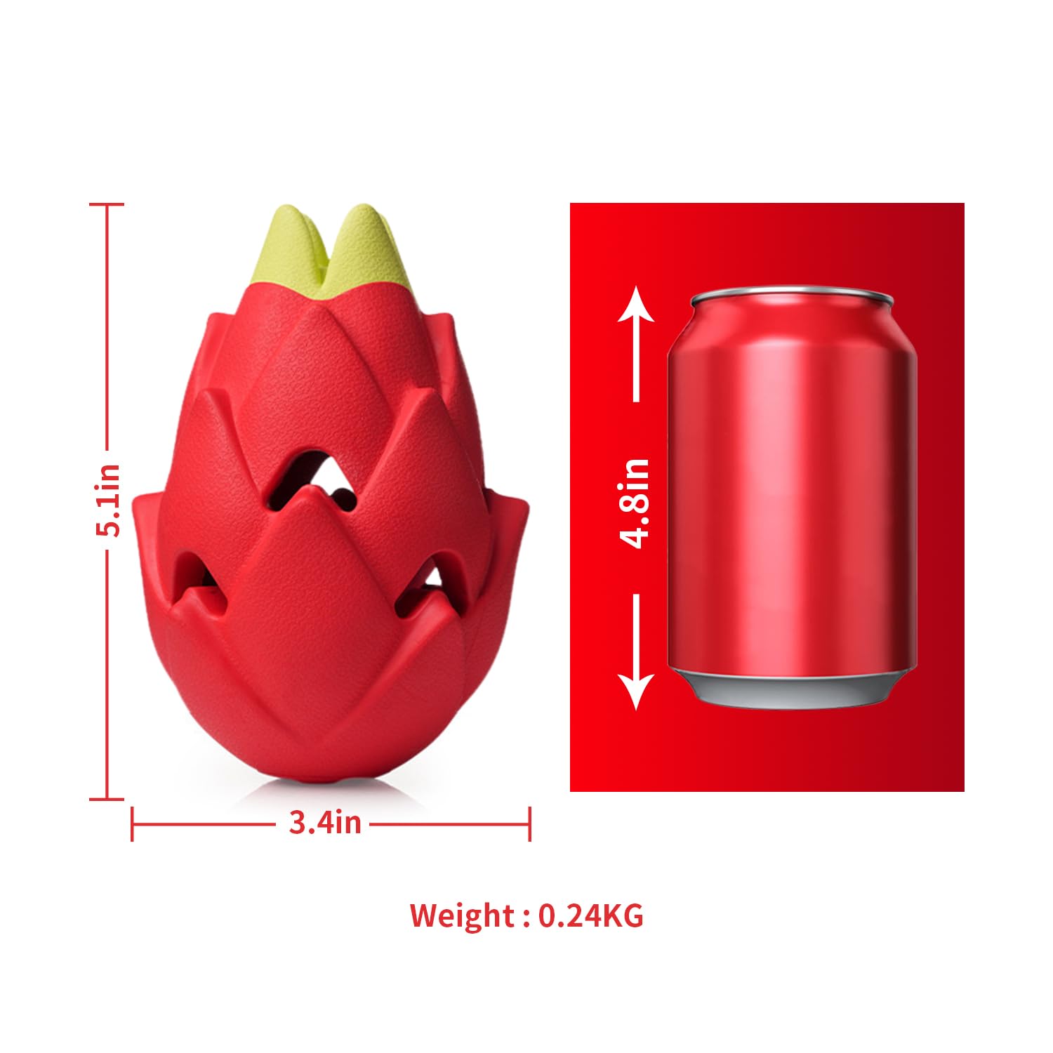 Dragon Fruit, Dog Chew Toys For Aggressive Chewers,Natural Rubber,Indestructible,Tough Dog Puzzle Toys Treat Dispensing Durable,