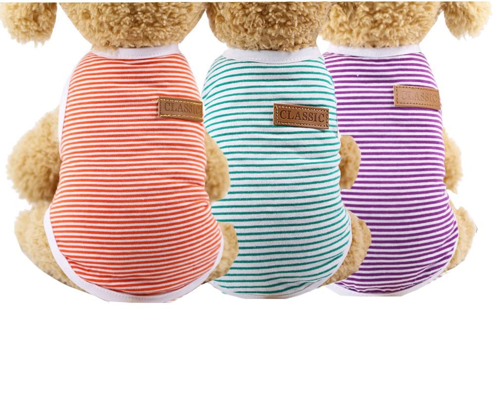 Kutkut Set Of 3 Pcs Striped T-Shirt Puppy Clothes For Small Dogs Cats, Stretchy Summer Cotton Vest Doggy Tee Tank Top For Shihtz