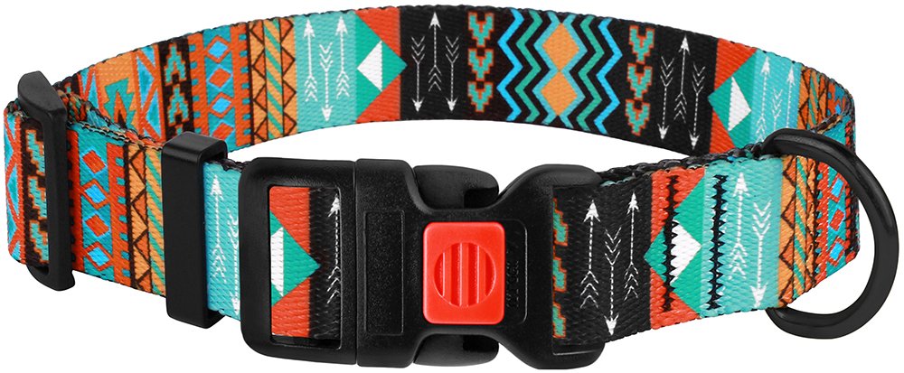 Collardirect Dog Collar For Small Medium Large Dogs Or Puppies, Cute Unique Design With A Quick Release Buckle, Tribal Ethnic Aztec Pattern, Adjustable Soft Nylon (Tribal, Neck Fit 14'-18')