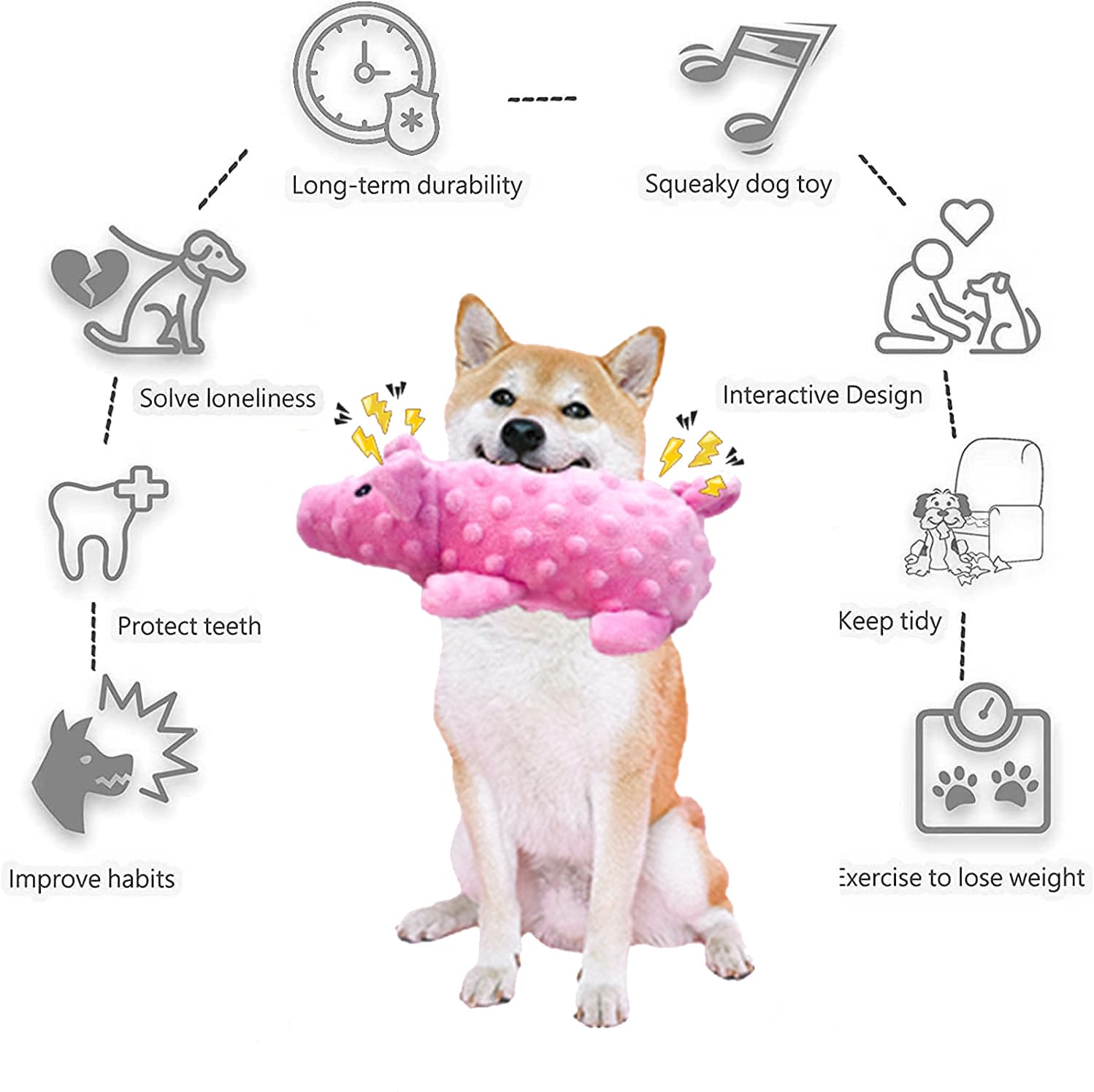 Hnqtjjs Squeaky Dog Toys Plush Dog Toy With Crinkle Paper Stuffed Durable Dog Chew Toys For Small Middle And Large Dogs Pig Purp