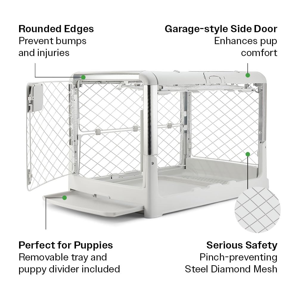 Diggs Revol Collapsible Dog Crate With Wheels - Premium Portable Dog Crate - Safe, Stylish, And Convenient Indoor Kennel (Ash, M