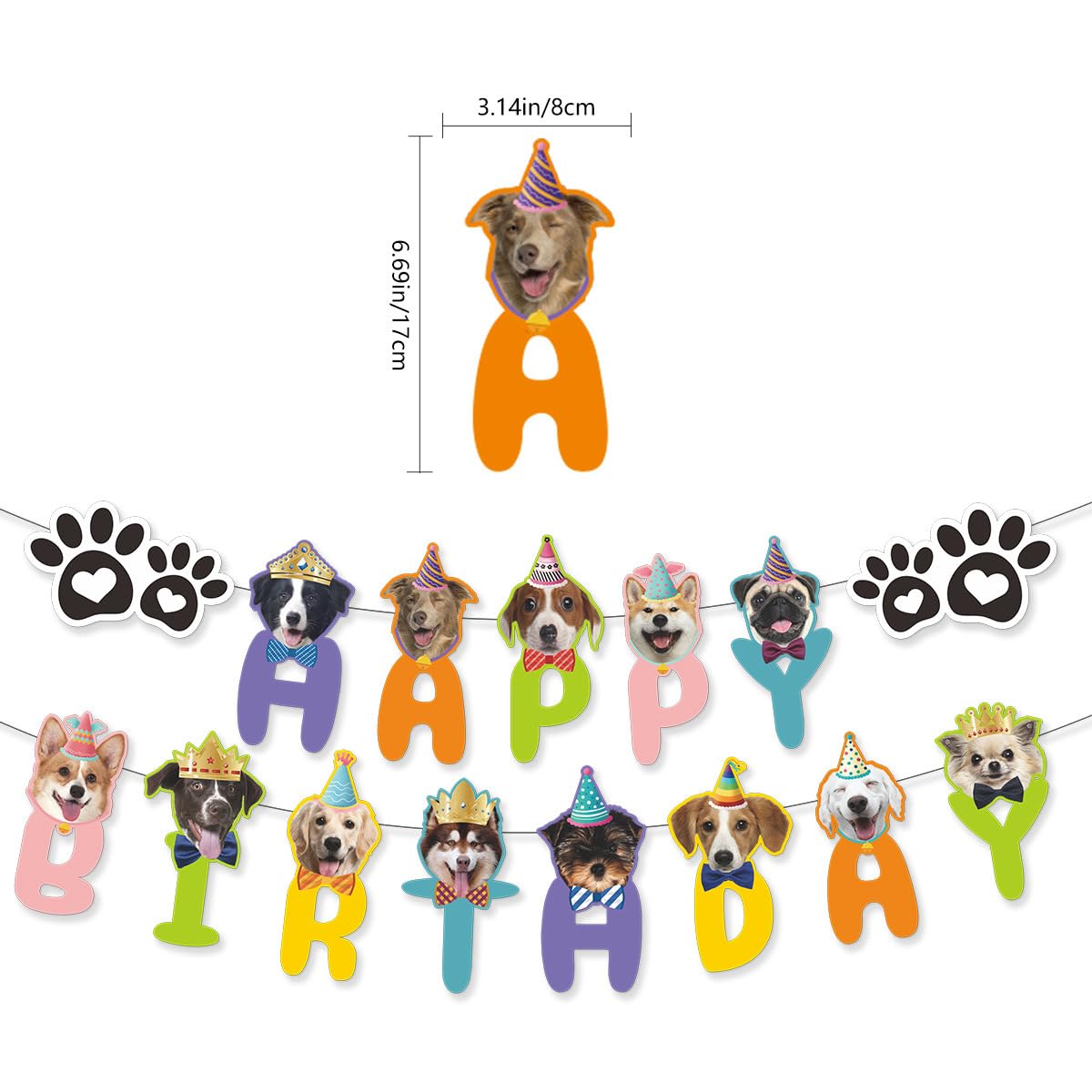 Agirlvct Dog Boy Birthday Party Supplies,Birthday Hat,Bow Tie, Bandana, Banner,Puppy Pet Theme Birthday Decorations Suit for Gol