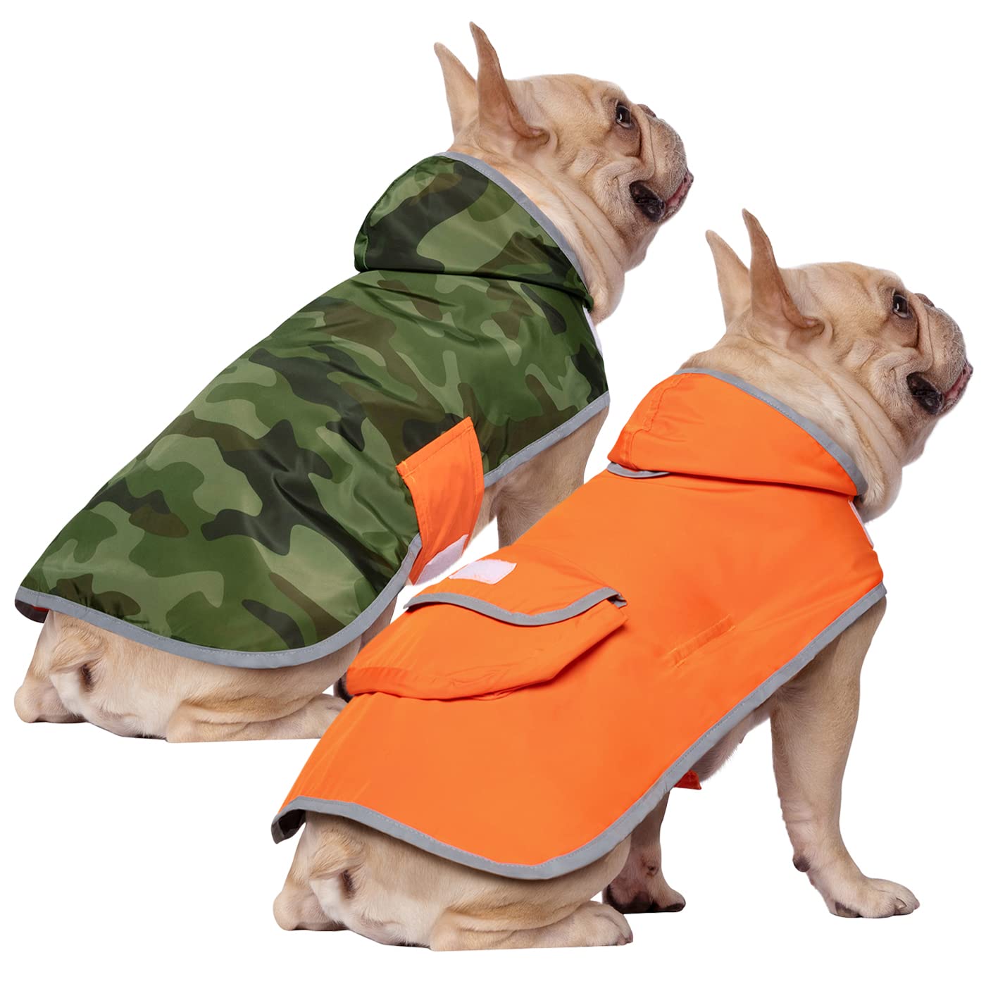 HDE Reversible Dog Raincoat Hooded Slicker Poncho Rain Coat Jacket for Small Medium Large Dogs Camo Orange - S