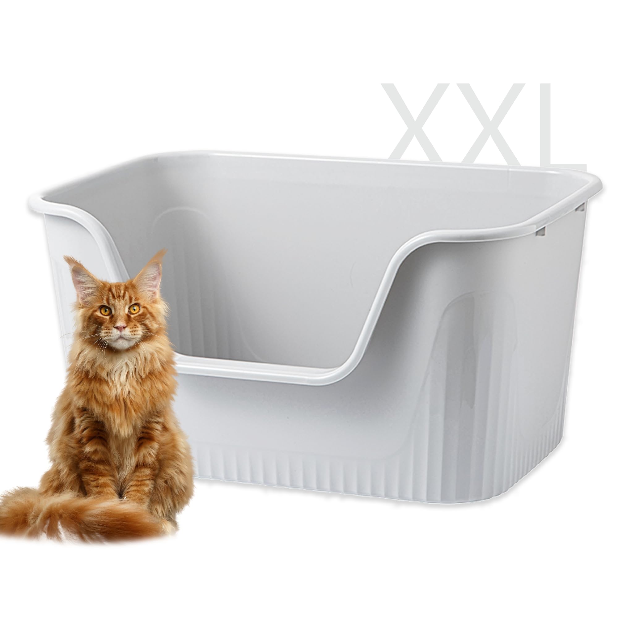 Vealind Largest Xxl Jumbo Cat Litter Box For Big Cats, 31''  21''  16'' Grey Easy Clean Big Tall High Sided Extra Large Cat Litt