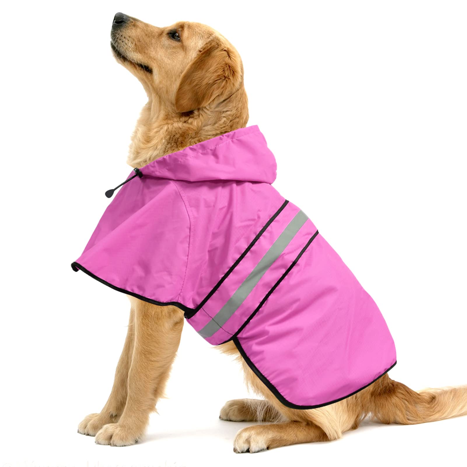 Ezierfy Dog Raincoat, Waterproof Coat With Hood Reflective Pet Rain Jacket With Leash Hole, Lightweight Dog Slicker Poncho For Walking (Pink, Xx-Large)