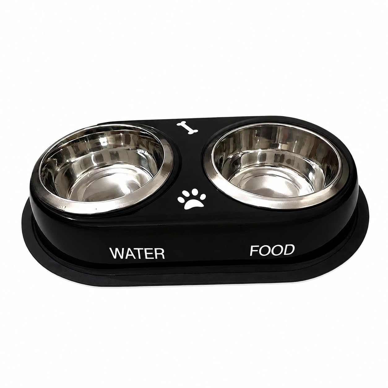Payton Perry Stainless Steel Double Diner Dogs And Cat Food Bowls With AntiSlip (Black, 1500Ml)