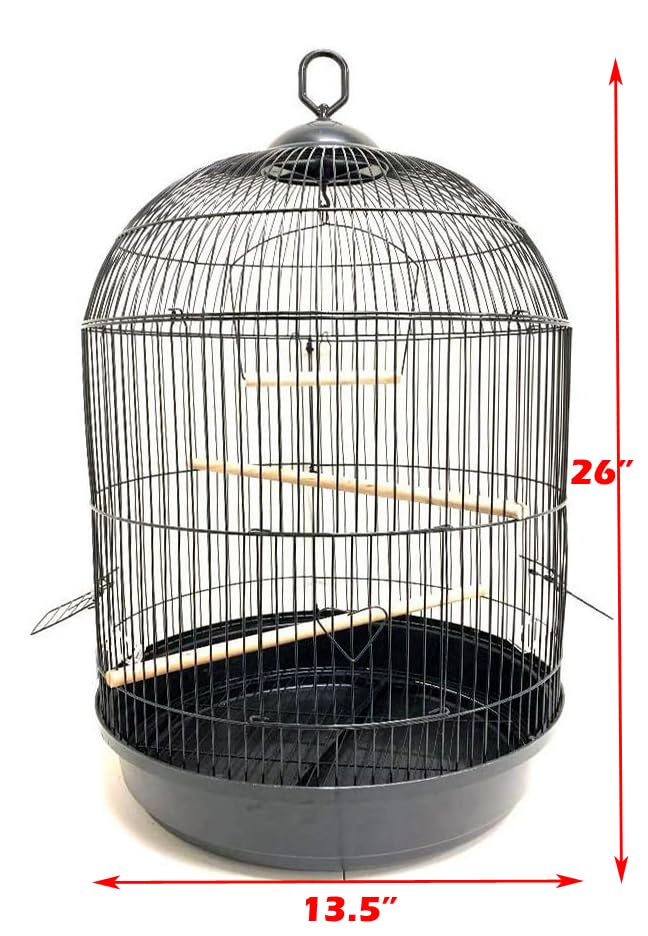Round Bird Cage For Small Size Birds Flight, Cockatiel Lovebird Finches Canary Parakeet Aviary Budgie (13' D X 25' H, Black)