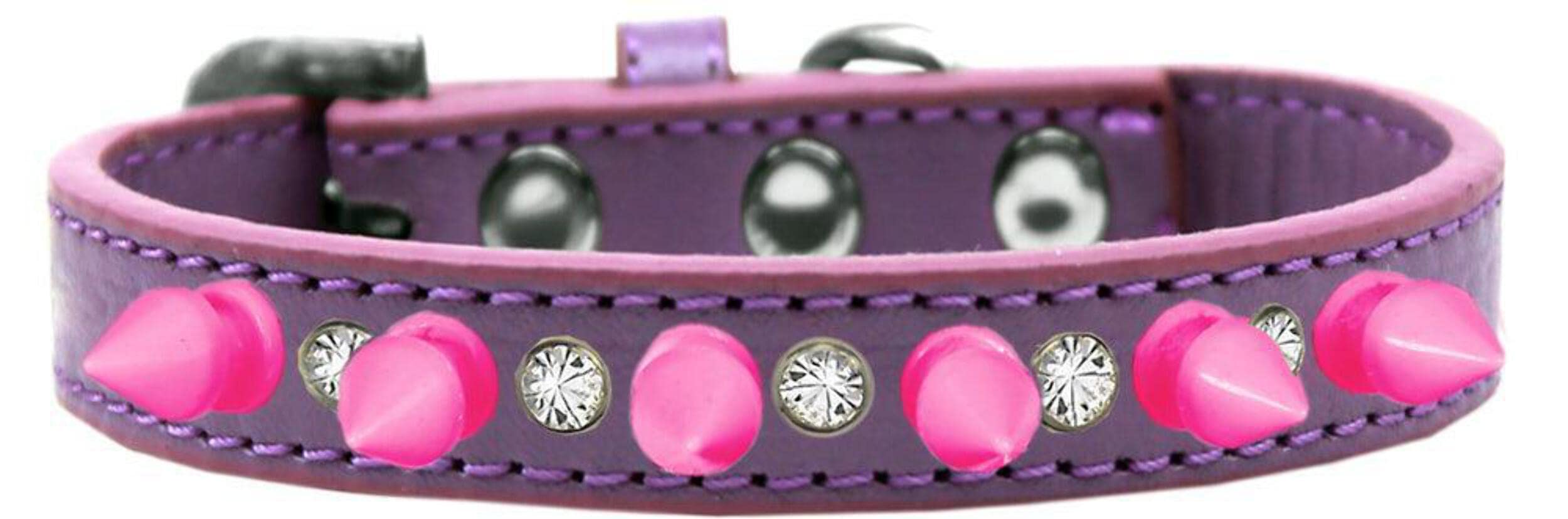Mirage Pet Products Crystal and Bright Pink Spikes Dog Collar, Size 16, Black