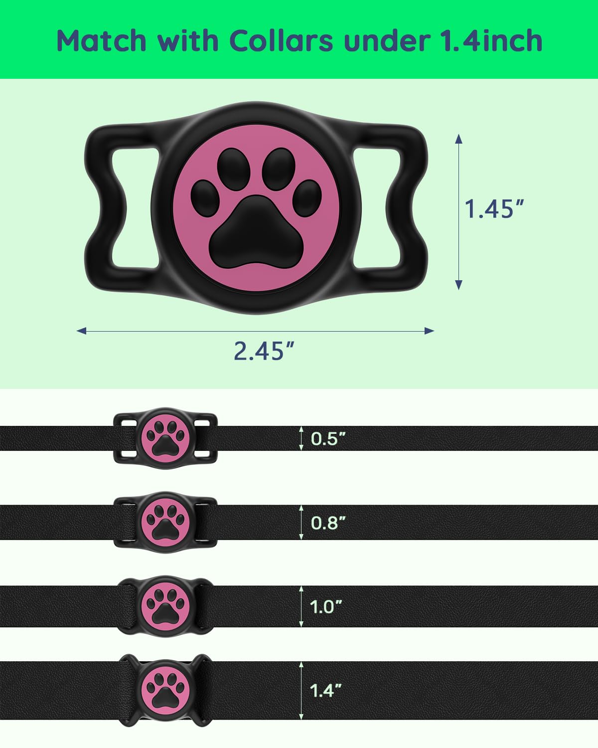 WhoseID IP68 Waterpoof Dog Air tag Holder, Stretchy Silicone Full Body Covered Apple Air Tag Holder for Dog Cat Collar Fit All W