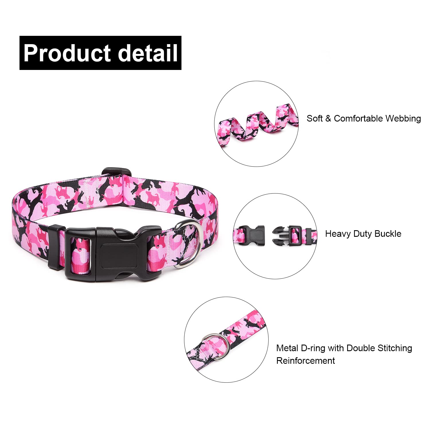 Mercano Adjustable Dog Collar - Special Design Patterns, Soft Nylon Comfortable Durable Pet Collar For Small Medium Large Dogs (M, Dog Camouflage Pink)