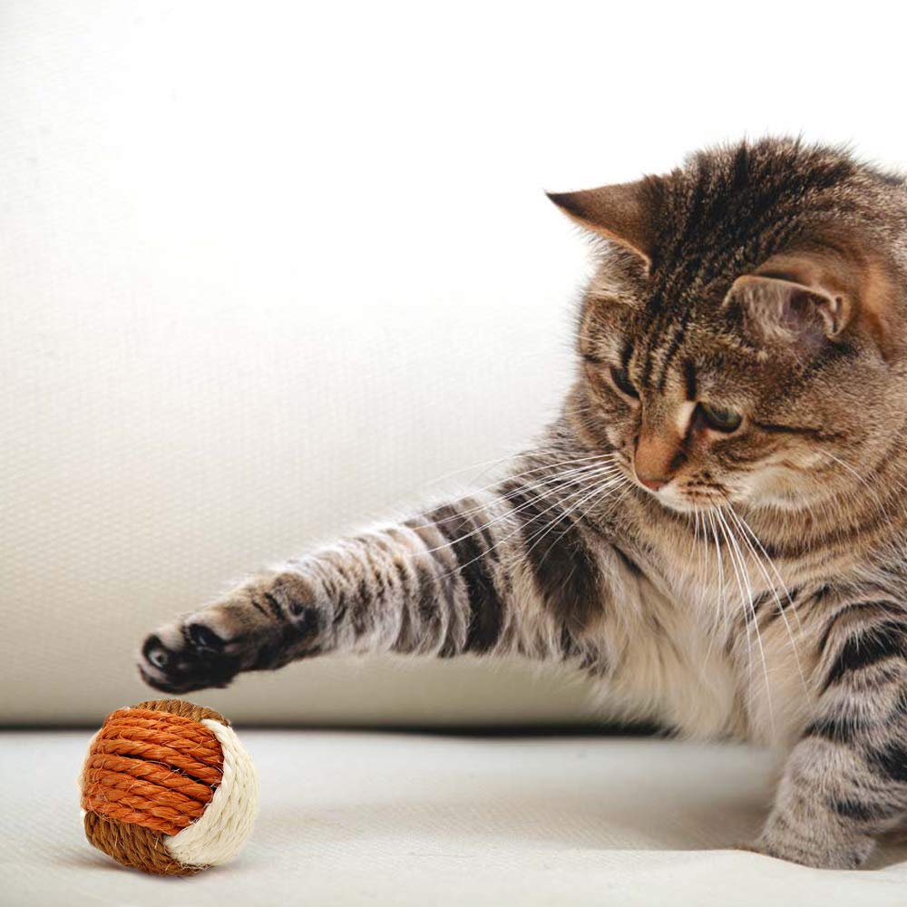 Suntrade 3Pcs Cat Toy Sisal Ball Pet Scratching Ball Chew Eco-Friendly Toy Pets Interactive Toy Bite And Wear Resistant(Random Color)