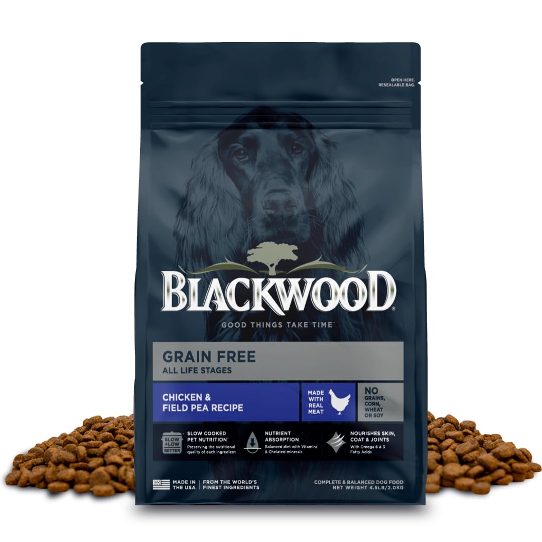 Blackwood Grain Free Dry Dog Food, Chicken & Field Pea Recipe, 4.5 Pound Bag for All Life Stages, Slow Cooked with Vitamins & Mi