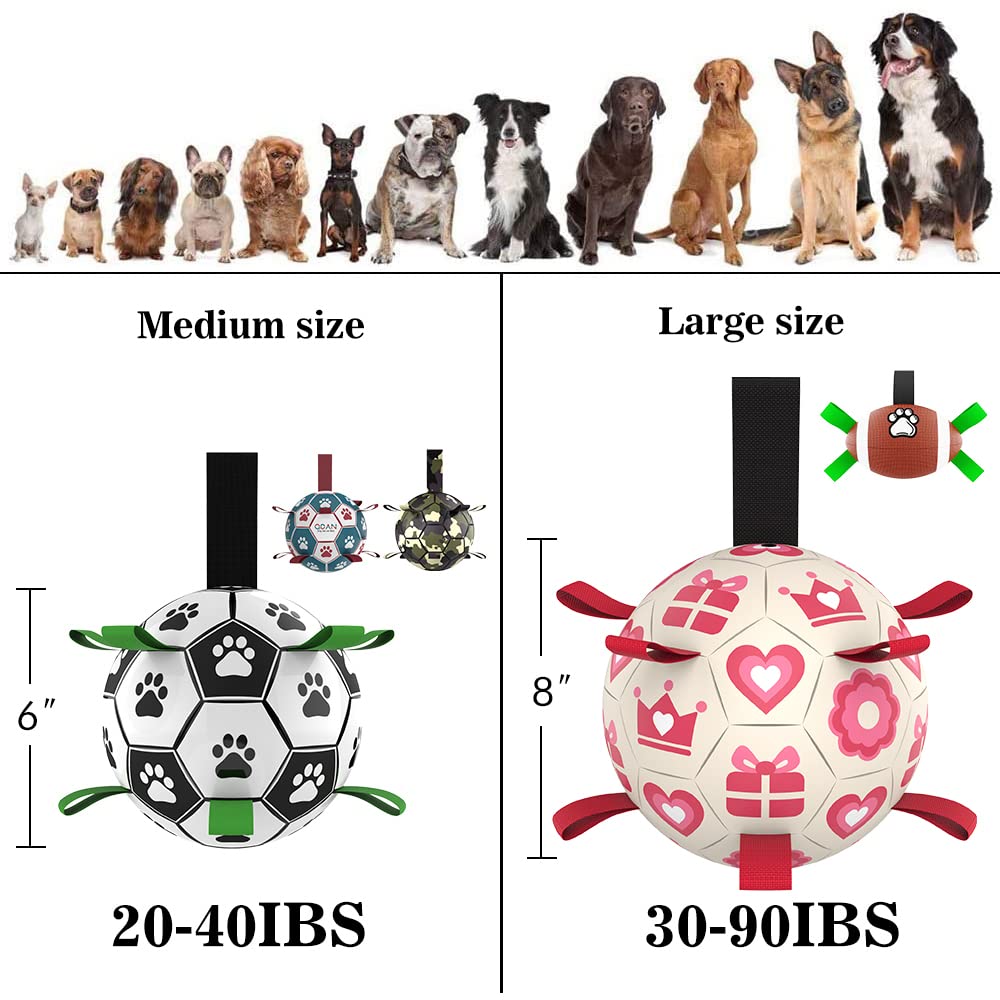 Qdan Pink Dog Toys Soccer Ball With Straps,Interactive Dog Toys For Tug Of War,Puppy Birthday Gifts,Dog Tug Toy,Dog Water Toy,Durable Dog Balls For Medium & Large Dogs(8 Inch)