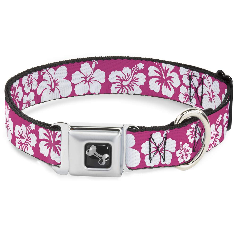 Buckle-Down Hibiscus Neon Pink/White Dog Collar Bone, Wide Small/13-18, Neck - Small