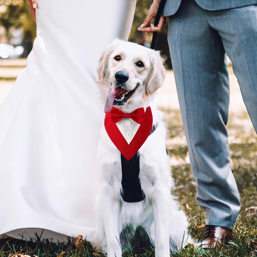 Dogtact Dog Tuxedo, Formal Dog Wedding Bandana Adjustable Pet Collar With Bow, Small, Medium And Large Dog Wedding Clothing, Bir