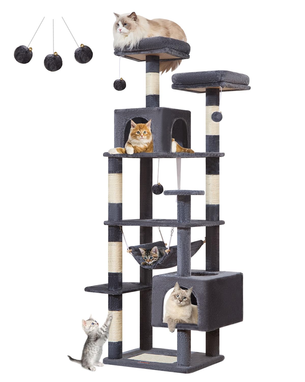 Taoqimiao Cat Tree, 68-Inch Cat Tree Cat Tower For Indoor Cats, Plush Multi-Level Cat Condo With 6 Scratching Posts, 2 Perches, 