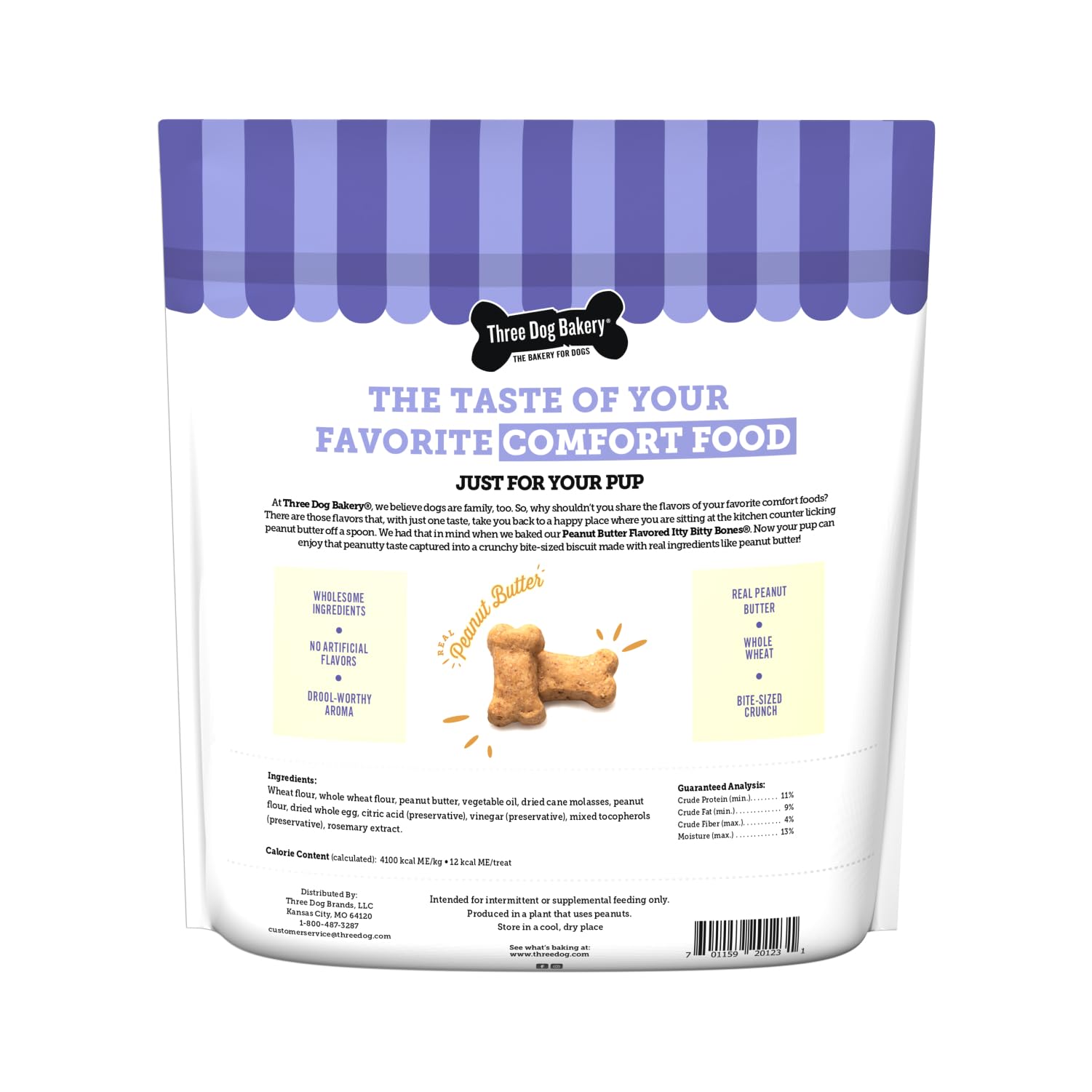 Three Dog Bakery Itty Bitty Bones Dog Treats, Peanut Butter, 32 oz, Natural, Model 320123