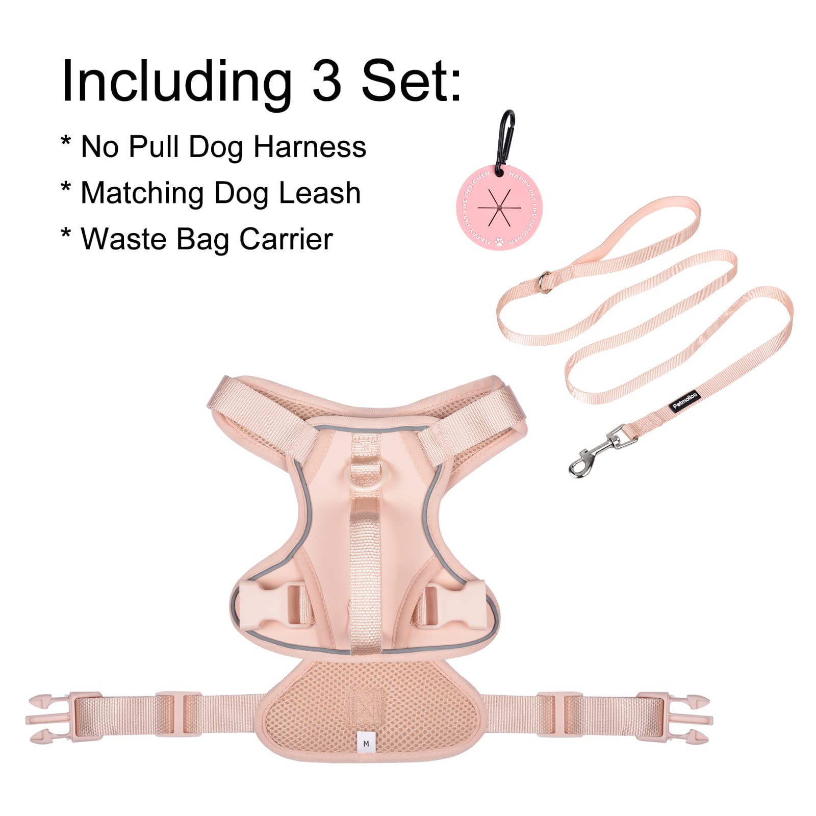 Petmolico Dog Harness For Small Dogs, Cute Harness Vest With Two Leash Clips And Soft Handle, Reflective Easy Walk Puppy Vest - Pink, Small