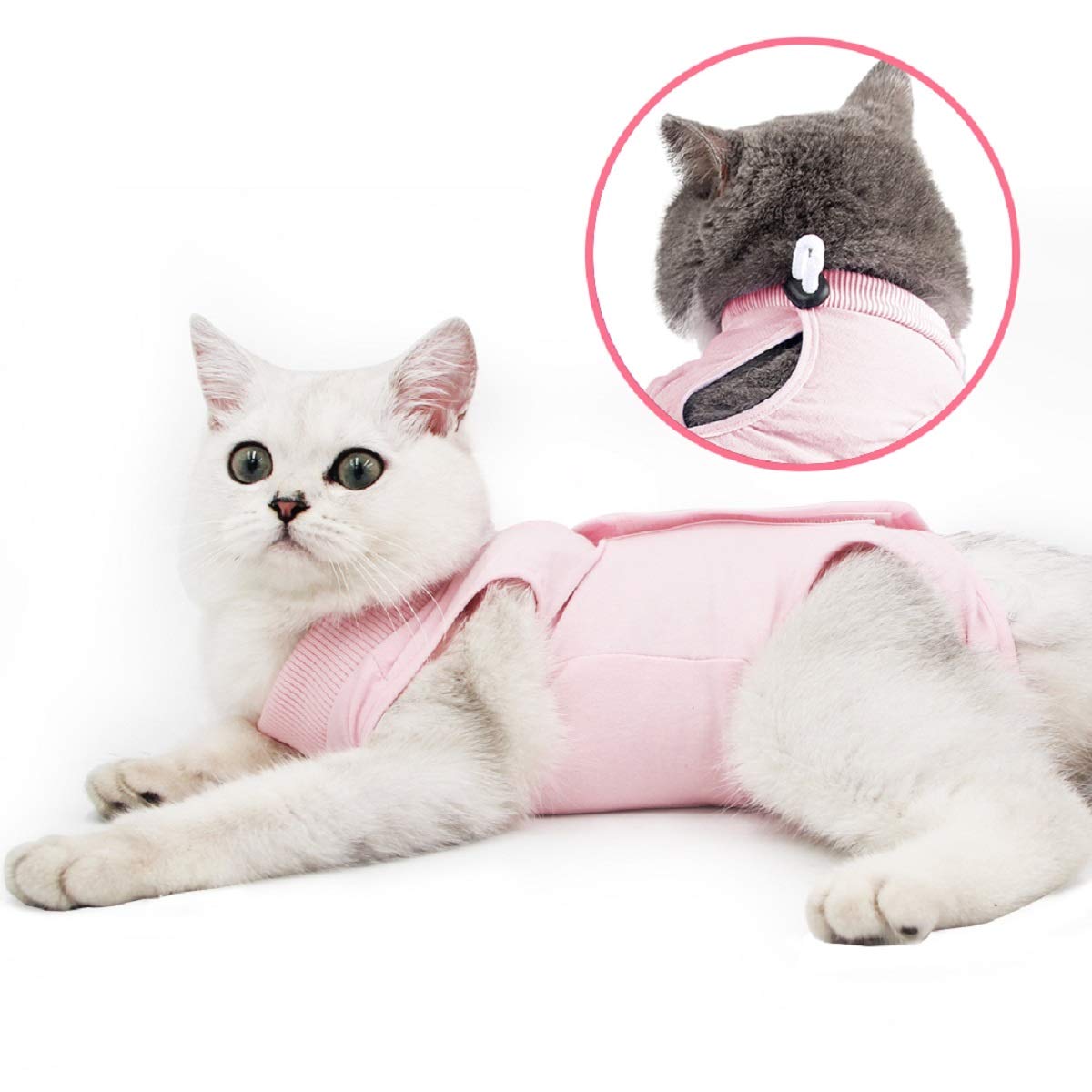 Ouuonno Cat Wound Surgery Recovery Suit For Abdominal Wounds Or Skin Diseases, After Surgery Wear, Pajama Suit, E-Collar Alternative For Cats (S, Pink)