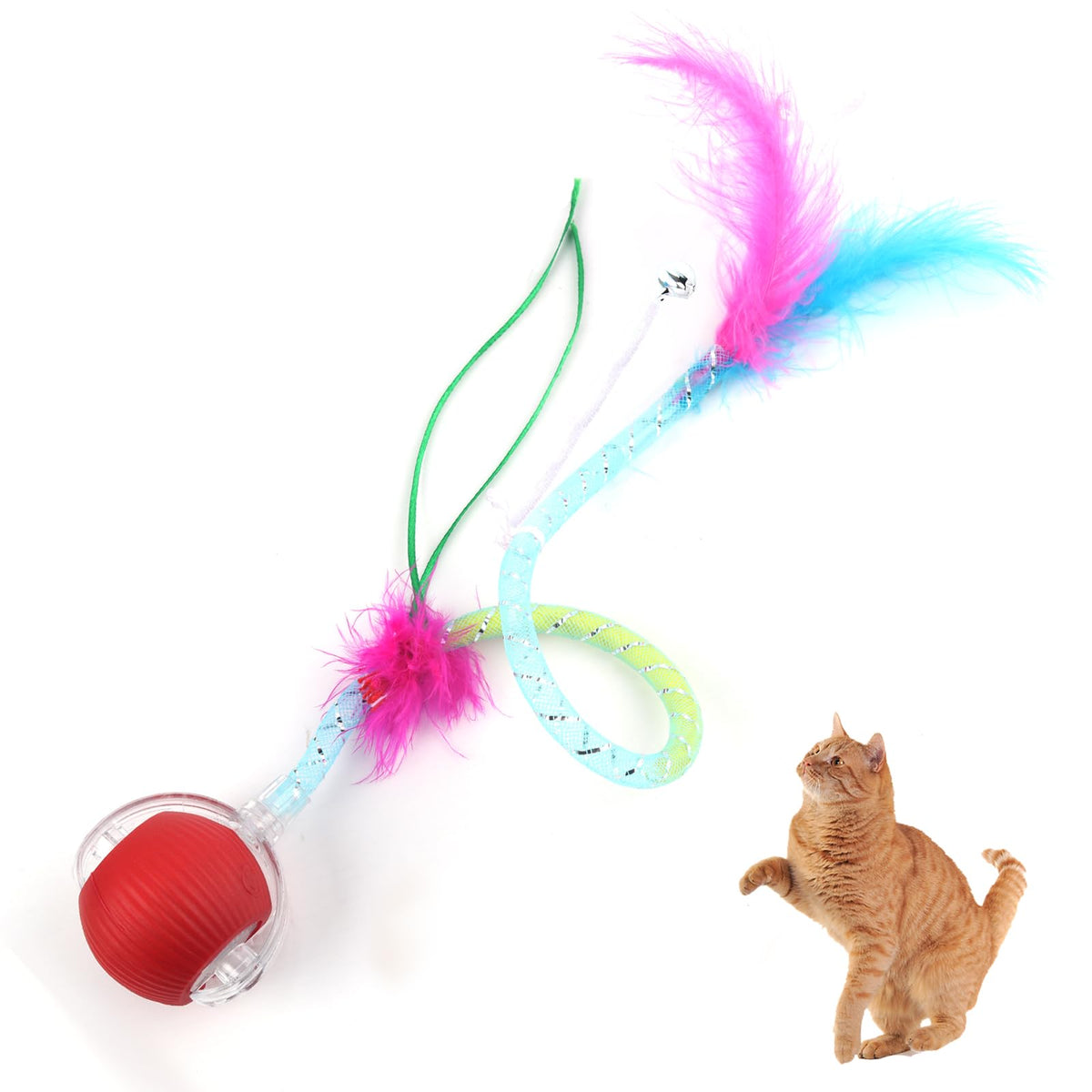 Erhalithegro Moving Rolling Cat Ball Toy Interactive Cat Toys For Indoor Cats Automatic Toy With Speedy Tail For Kitten (Red)