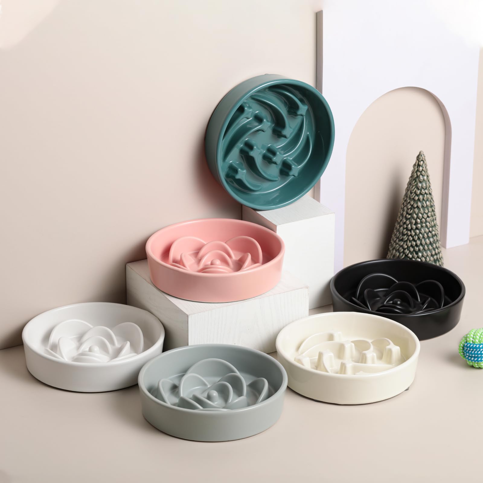 8.26 in White Ceramic Slow Feeder Dog Bowl for Medium and Large Breed,Pet Feeding Dog Food Water Dish Heavy Wighted,Puppy Bowl f