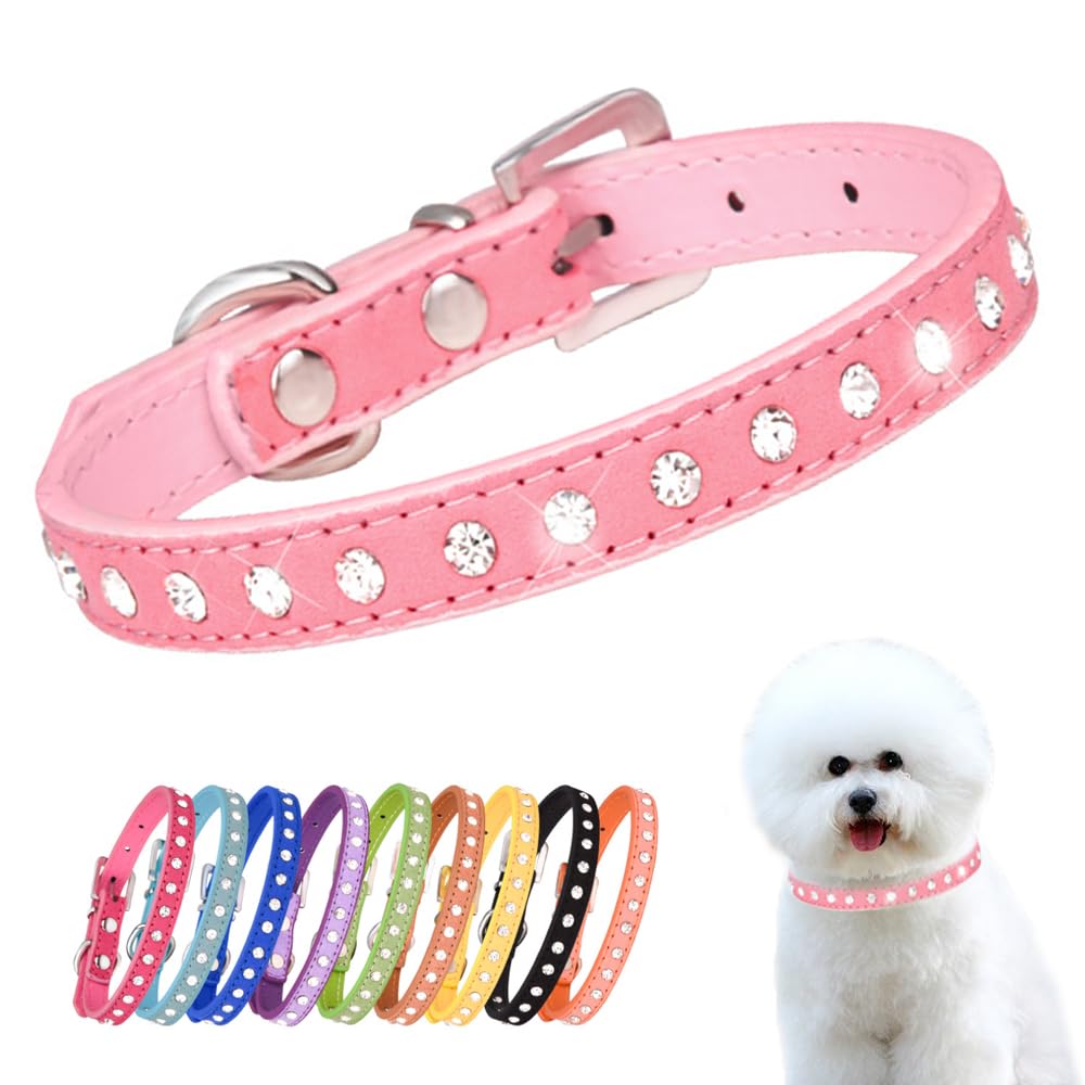 Puppy Dog Collar With Crystal Diamond Colorful Bling Girl Puppy Cat Collars Pink Xs