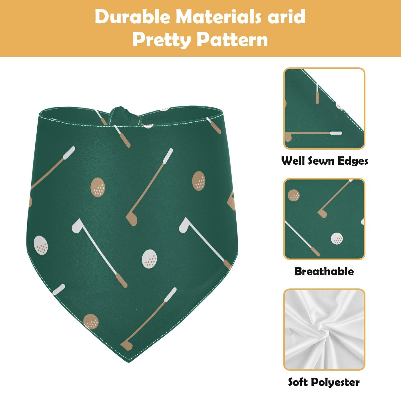 2 Pack Dog Bandanas Golf Club Ball Pattern Milk Silk Pet Bandana Scarf Snap Button Triangle Bibs Kerchief Set Pet Holiday Access