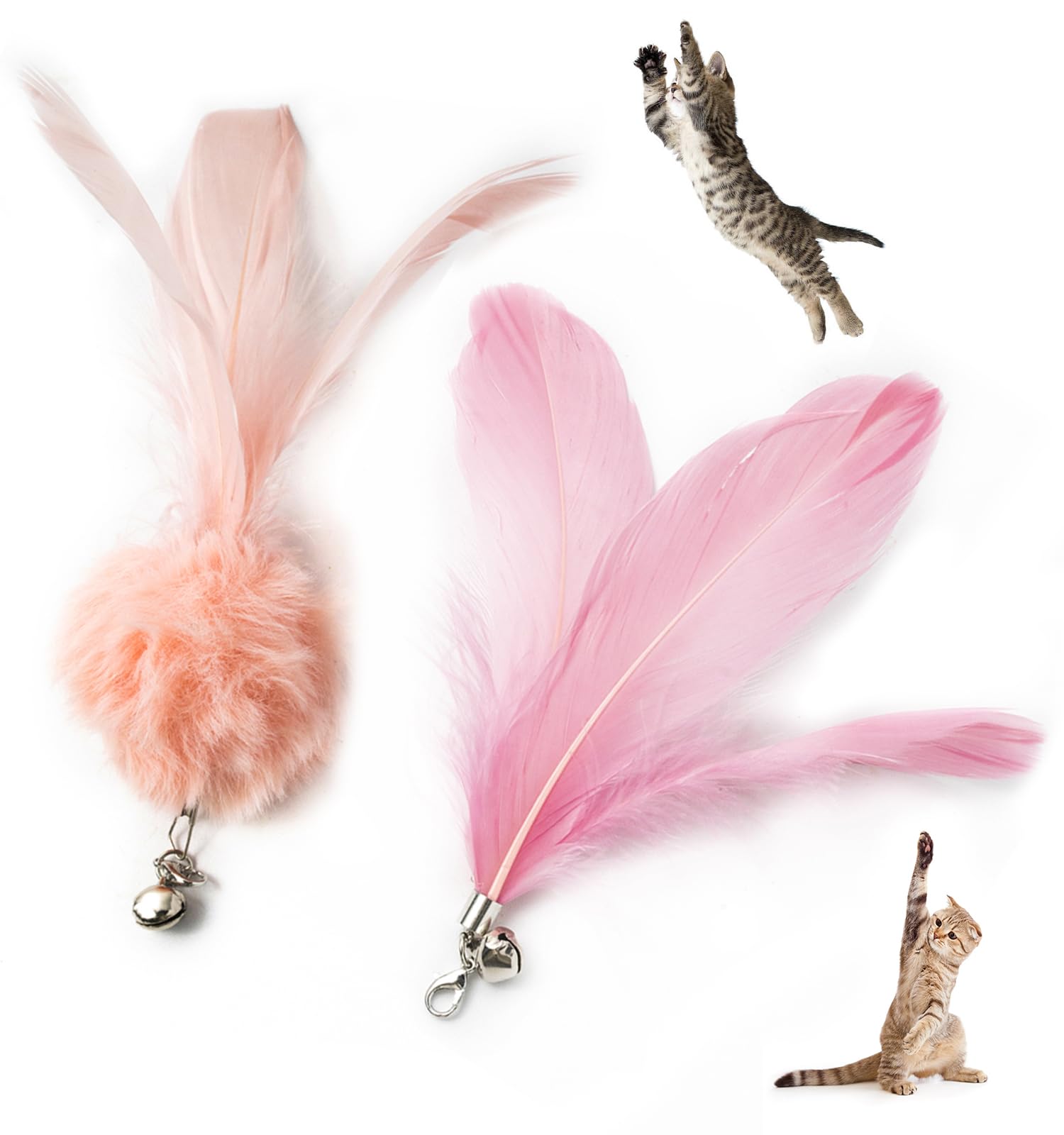 Generic Cat Feather Toy For Cat Pink 2Pcs Prue Cat Feather Toy For Cat, Feather Stick With Bell And Feather Accessories, Interac